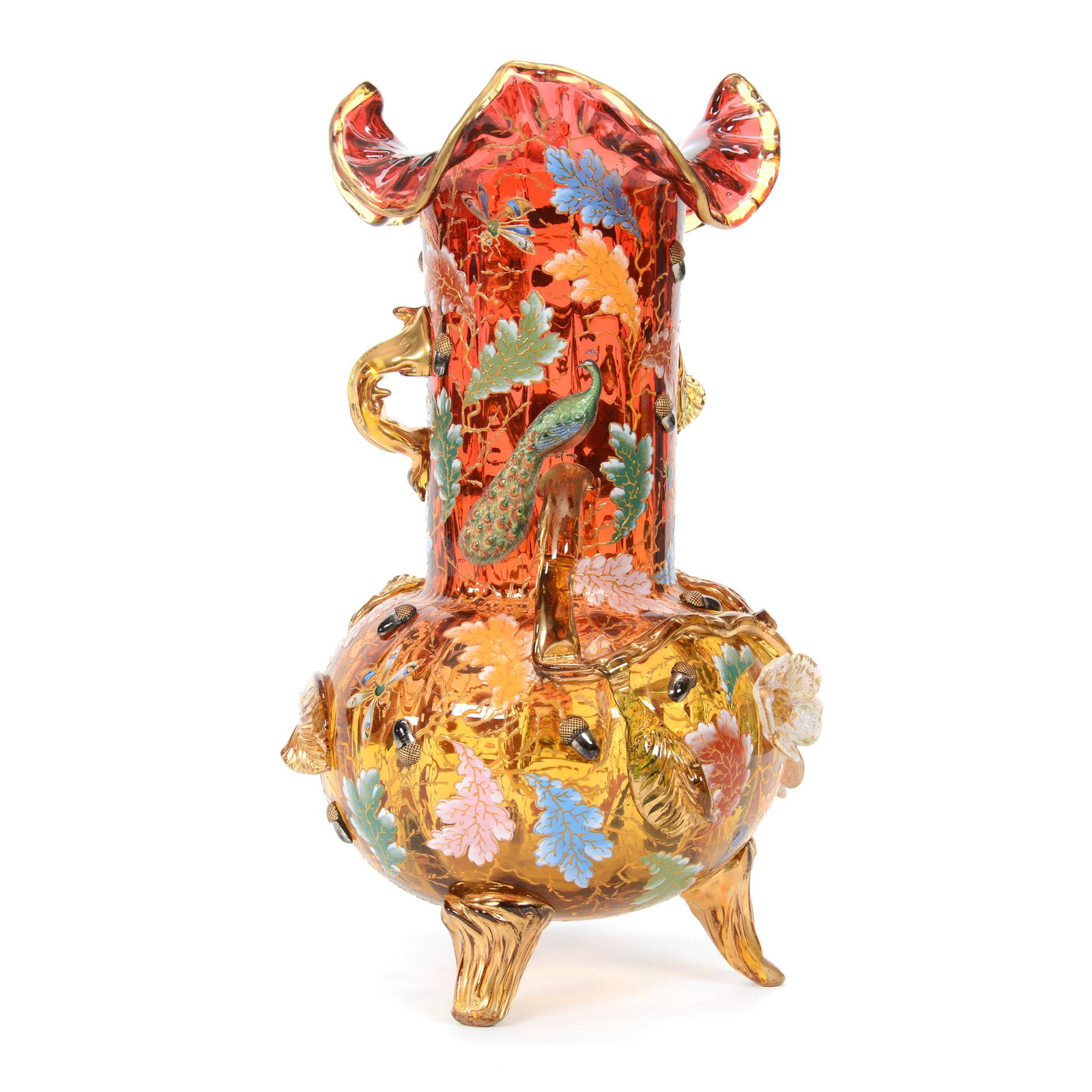 Footed Vase, Decorated Moser Amberina Art Glass (1 of 8)