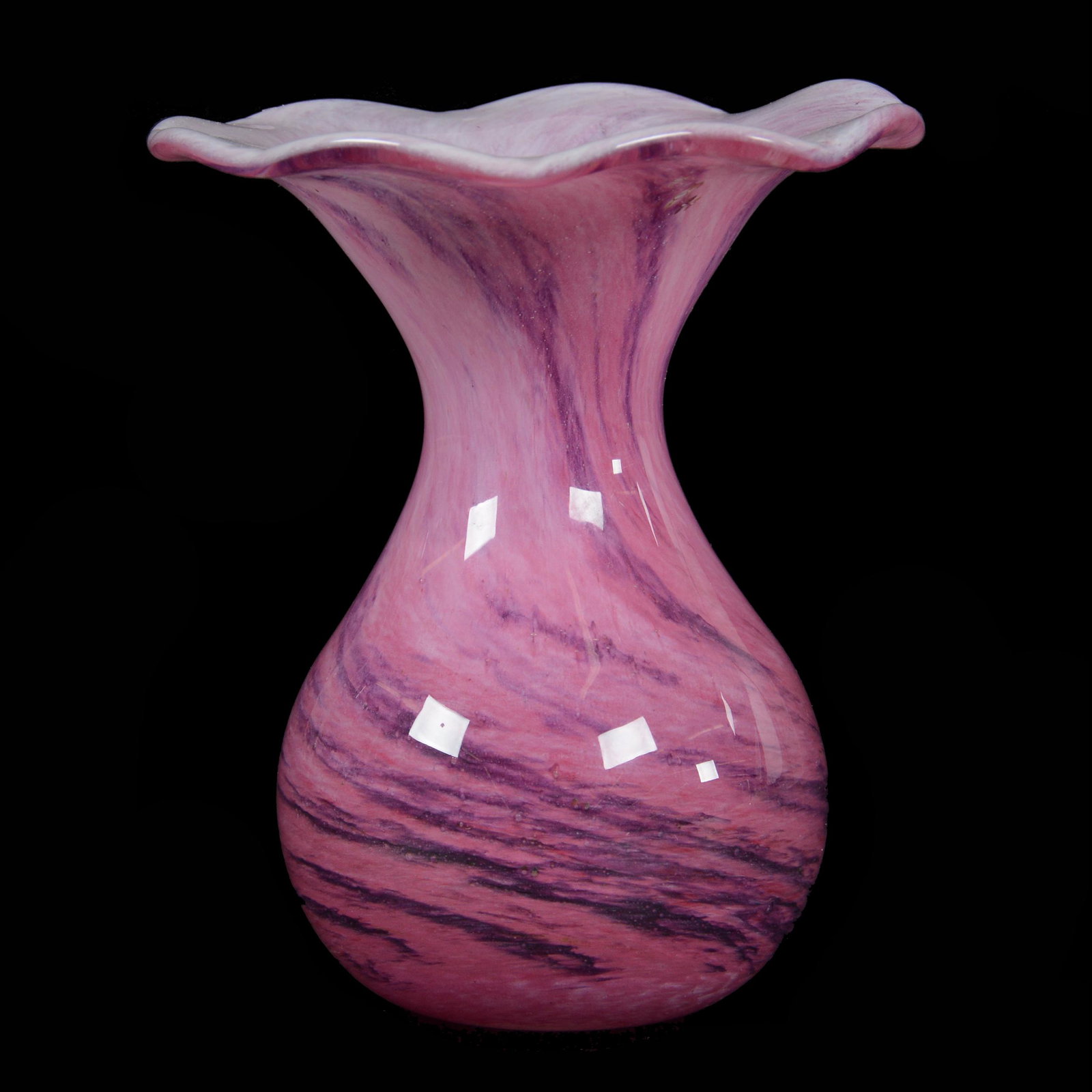 Vase, Contemporary Art Glass: Vase, Contemporary Art Glass, 5” x 4", Pink And Amethyst Cased Design, Paper Label "Lum Bay Glass, Isle Of Wight", John Lolley Estate. Mr. Lolley Regularly Marked Items In His Collection With A Muse