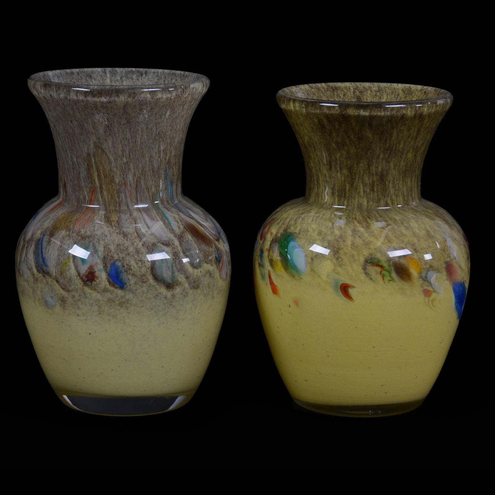 Pair Vases, Unmarked Ysart Style Art Glass, Vasart (1 of 3)