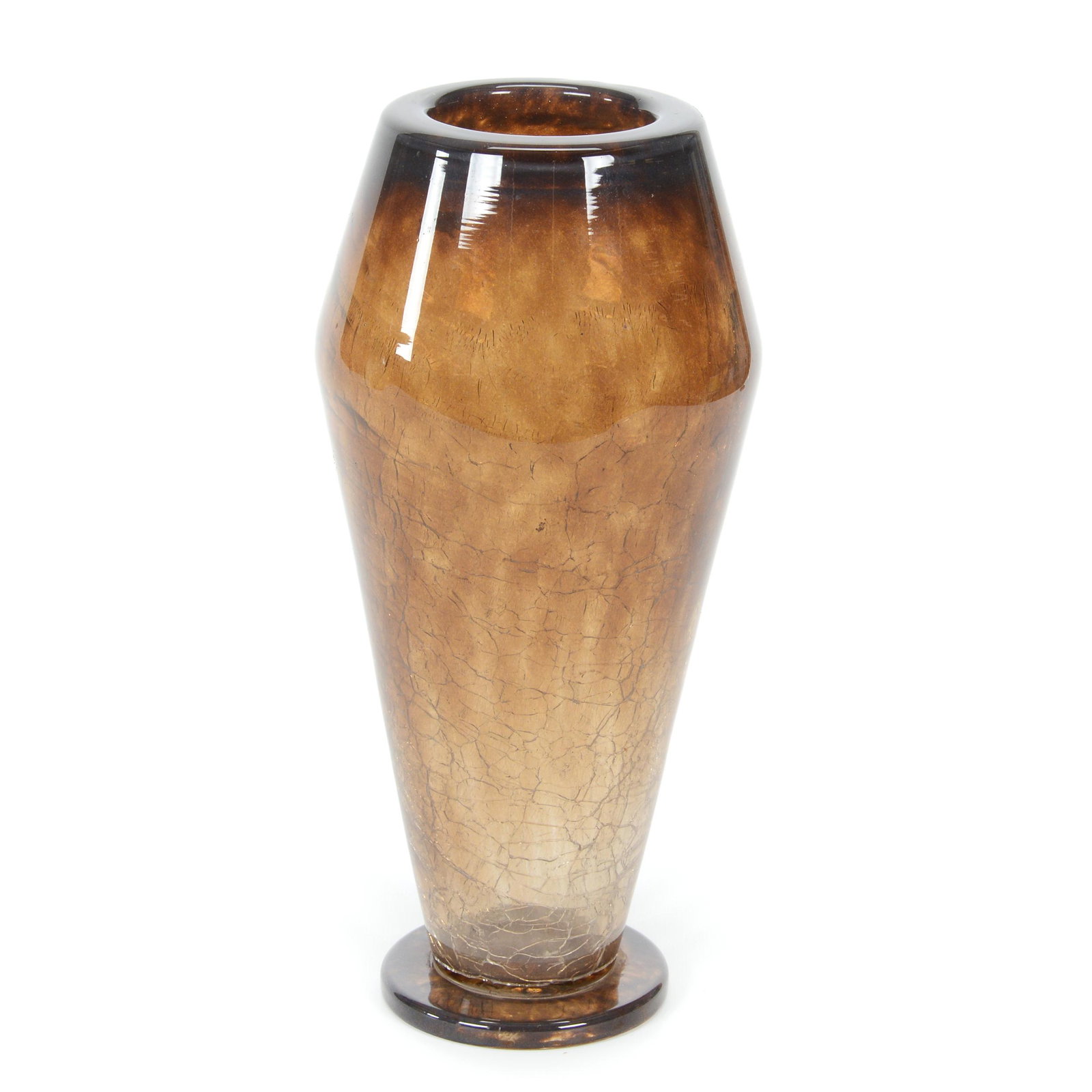 Pedestal Vase Signed Schneider Art Glass: Pedestal Vase Signed Schneider Art Glass, 12.5” x 5.75", Cased Smoked Crackle Design, Polished Pontil Base, John Lolley Estate. Mr. Lolley Regularly Marked Items In His Collection With A Museum Qual