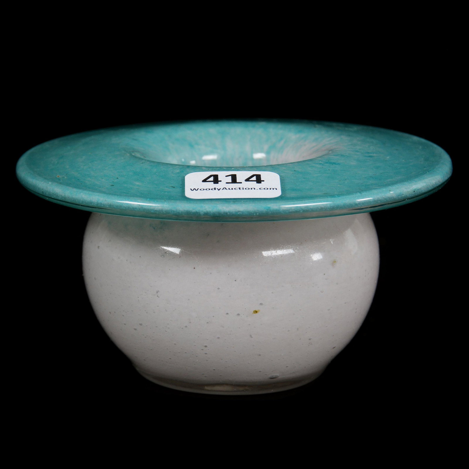 Spittoon Form Vase, Unmarked Ysart Style Art Glass: Spittoon Form Vase, Unmarked Ysart Style Art Glass, 2.25” x 4.25", White And Green Mottled Design, John Lolley Estate. Mr. Lolley Regularly Marked Items In His Collection With A Museum Quality Pen -