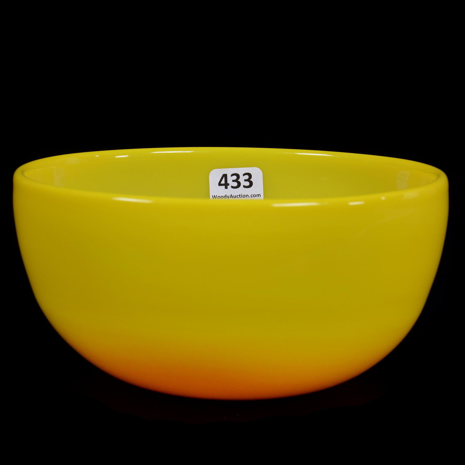 Bowl, Mandarin Yellow Art Glass: Bowl, Mandarin Yellow Art Glass, 3.25” x 6.25", No Identifying Maker's Mark, John Lolley Estate. Mr. Lolley Regularly Marked Items In His Collection With A Museum Quality Pen - These Markings Can Be