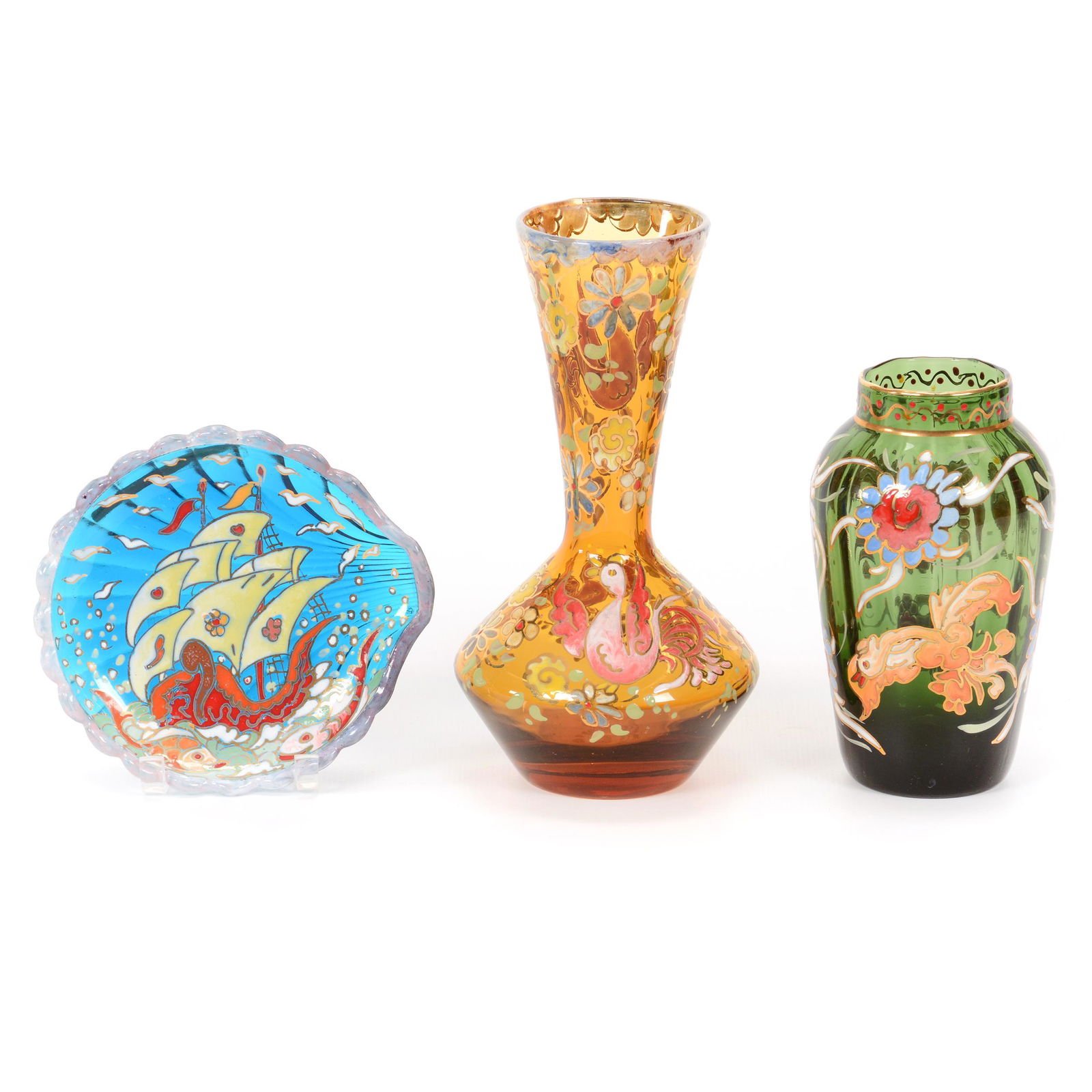 (3) Spanish Art Glass Items (1 of 3)