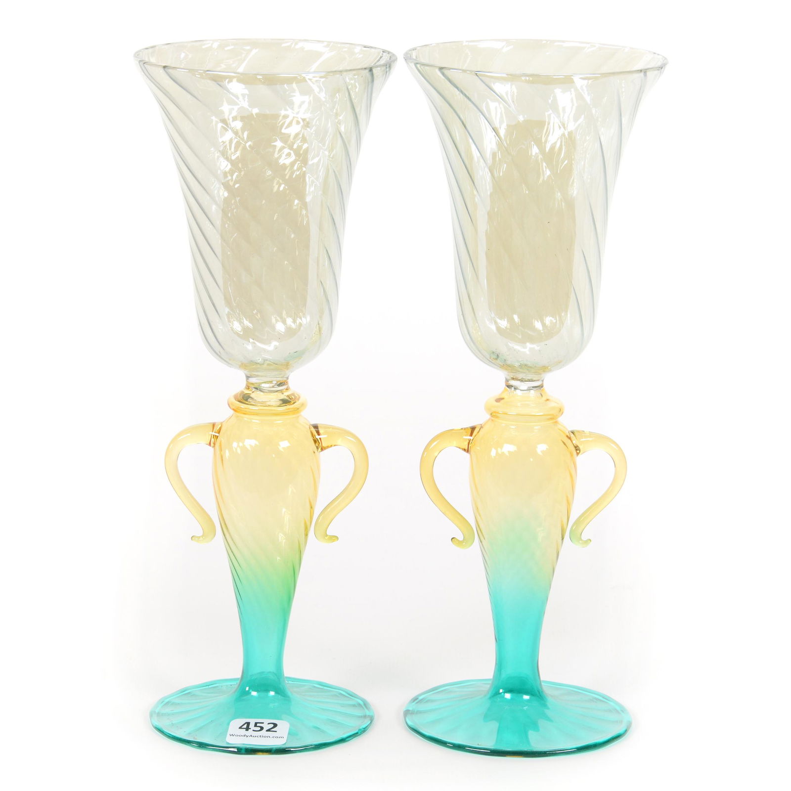 Pair Goblets, Unmarked Venetian Art Glass (1 of 2)