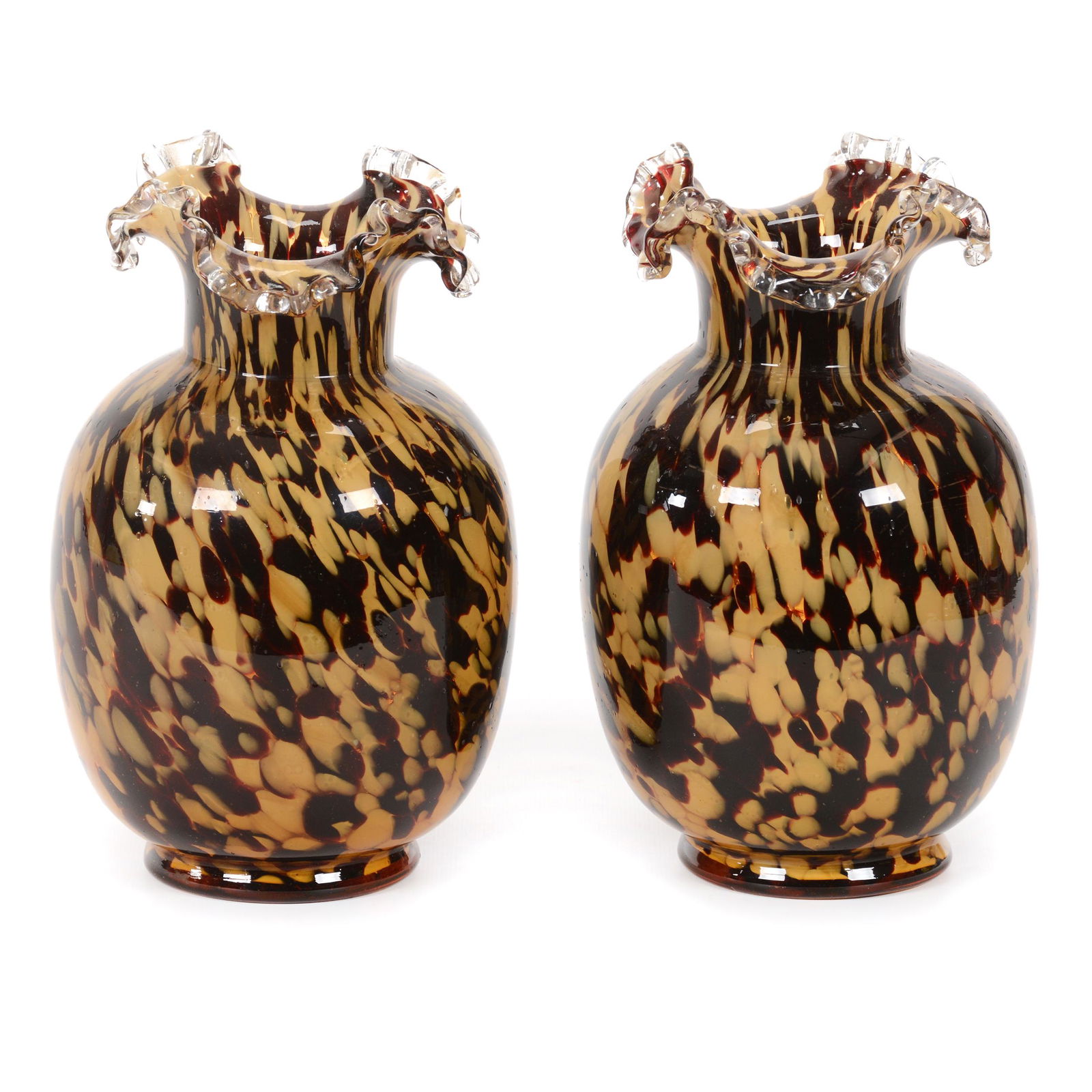 Pair Vases, Cased Tortoise Shell Art Glass (1 of 3)