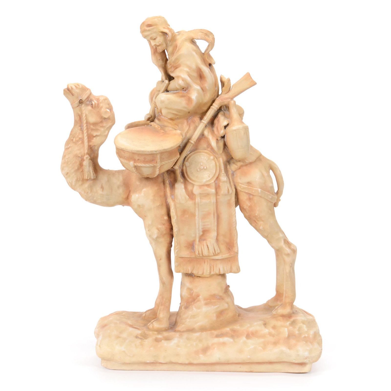 Figural Group Marked Amphora #8240 Austria: Figural Group Marked Amphora #8240 Austria, 15.25” x 10.5", Arab Drummer On Camel Back, Rifle Stock Has Had Restoration, John Lolley Estate. Mr. Lolley Regularly Marked Items In His Collection With