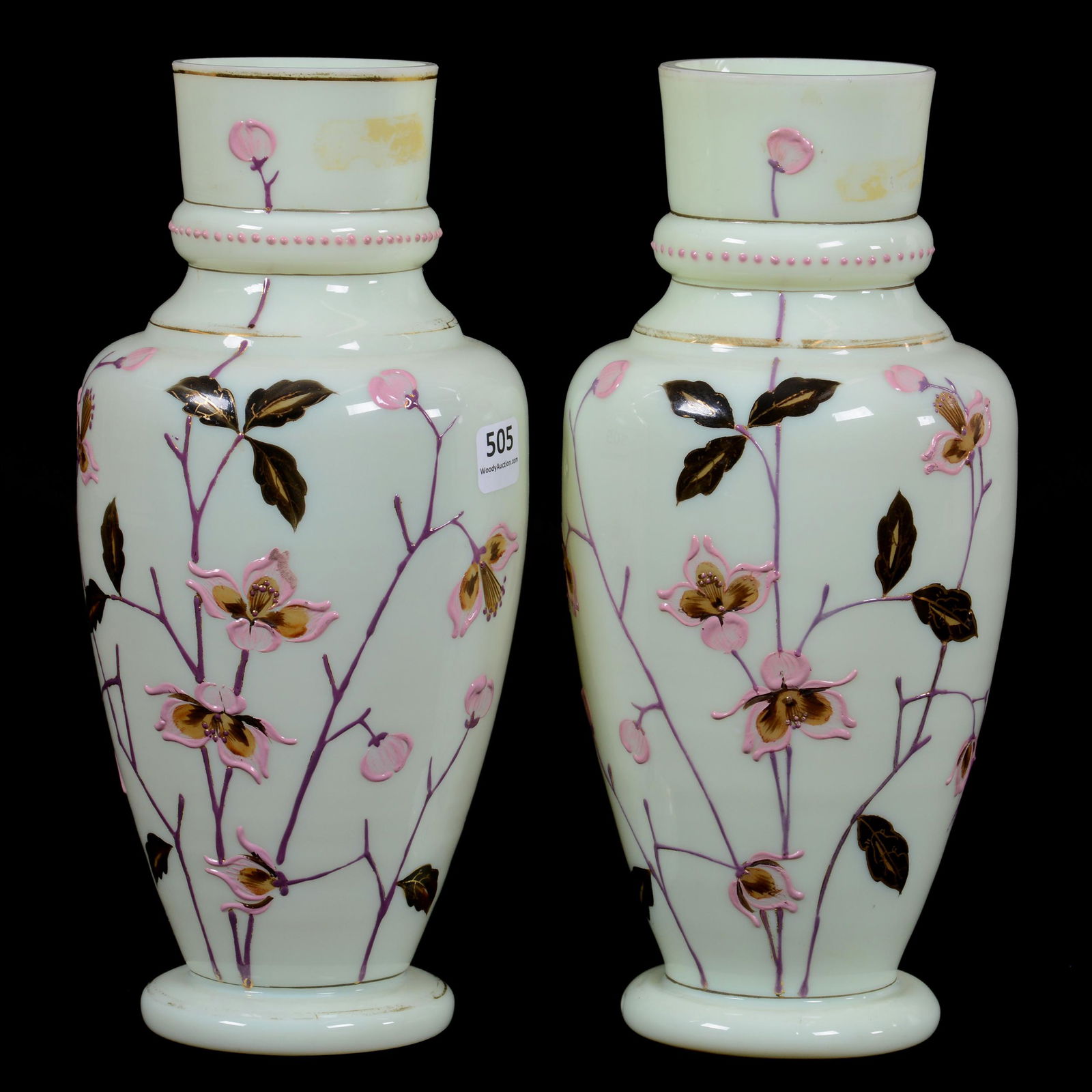 Pair Vases, Custard/Bristol Art Glass (1 of 3)