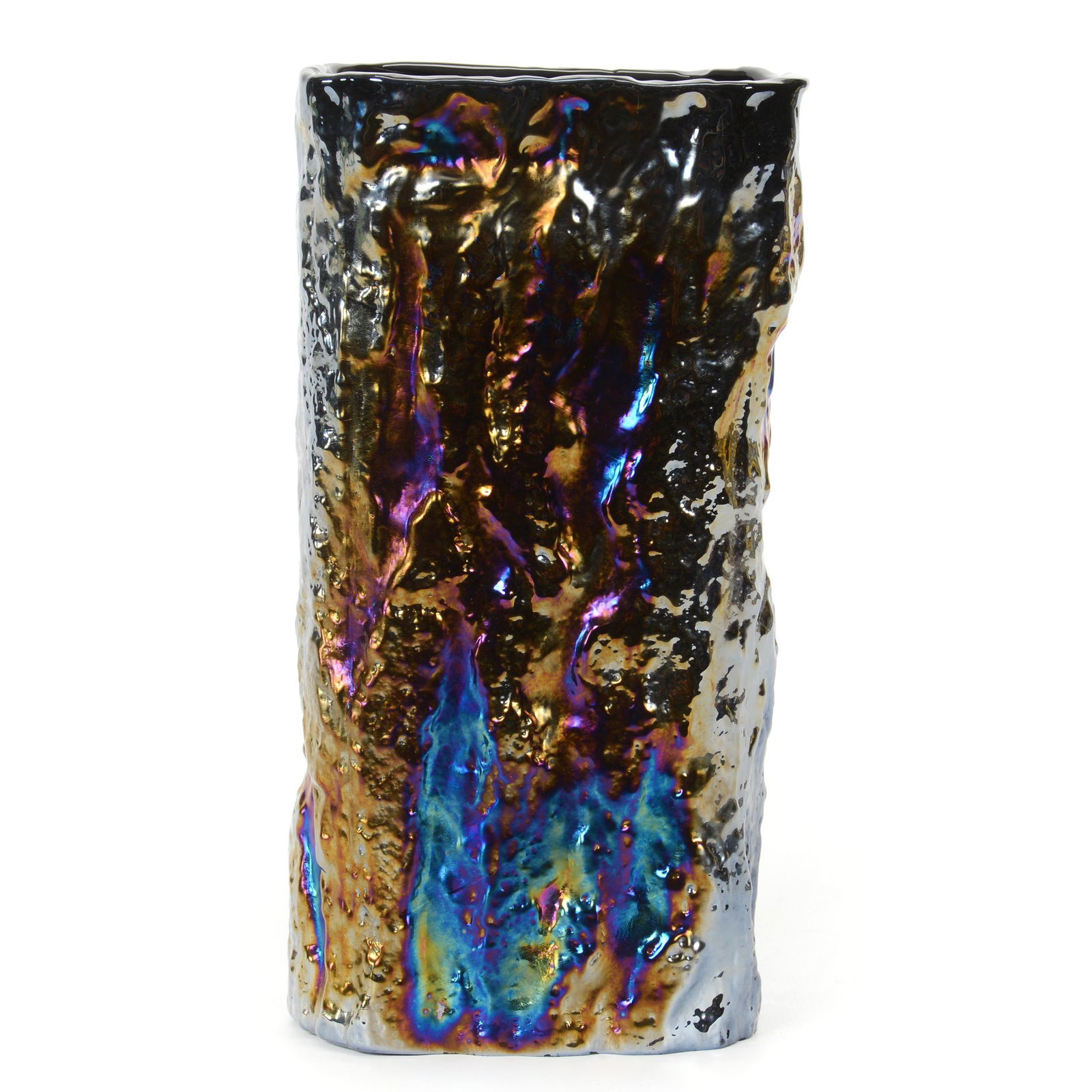 Vase, Black Amethyst Heavily Iridized Art Glass (1 of 2)