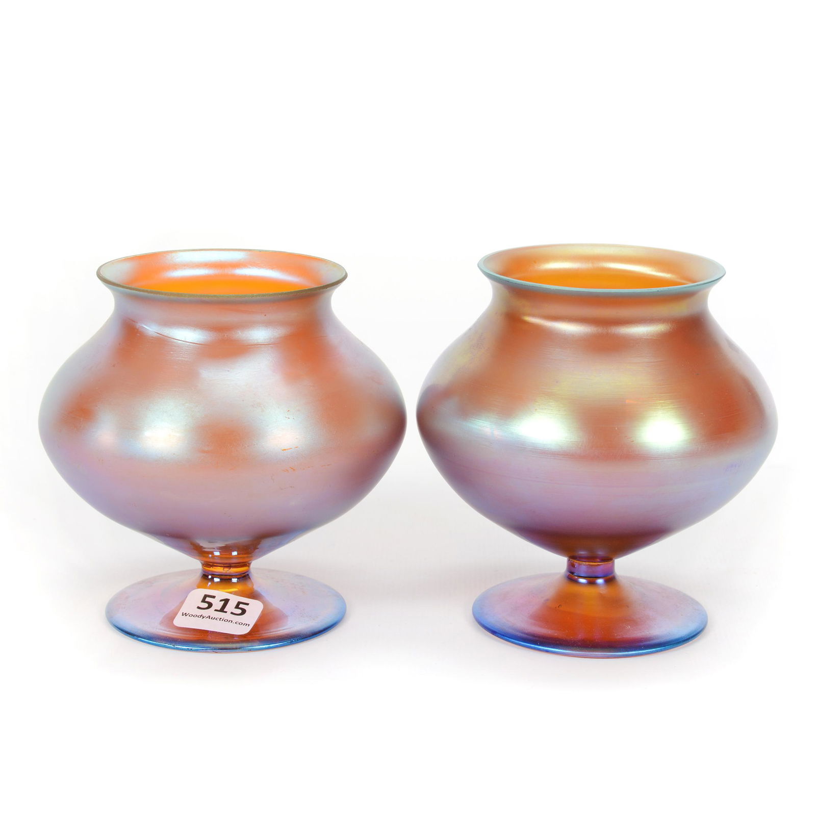 Pair Pedestal Vases, Unmarked WMF Art Glass (1 of 2)