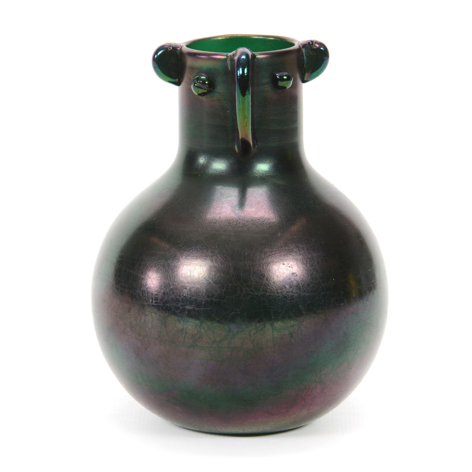 Vase, Unmarked Green Iridescent Art Glass (1 of 3)