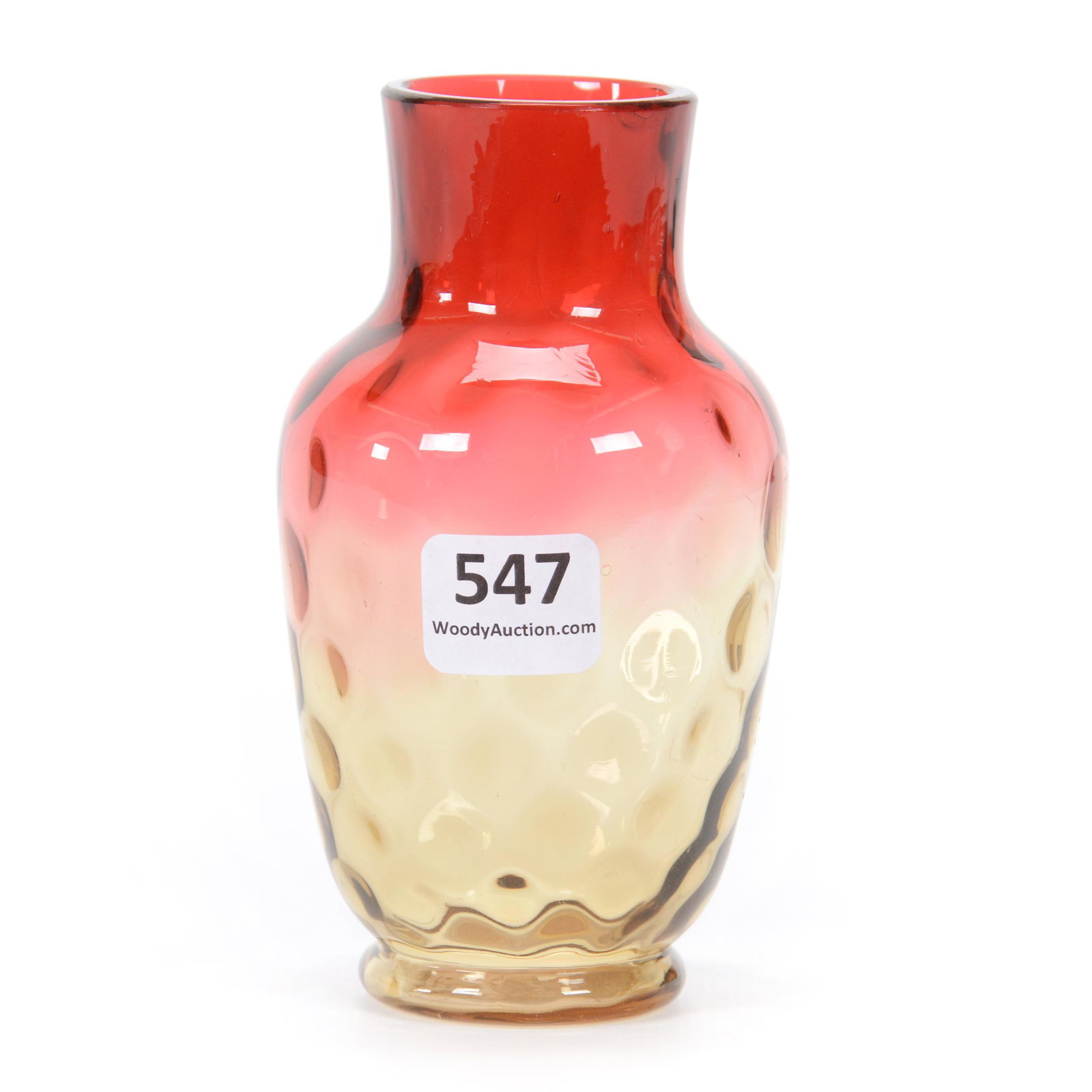 Vase, Amberina Art Glass, Coinspot: Vase, Amberina Art Glass, Coinspot, 4.5” x 2.5", Tiny Interior Rim Nick, John Lolley Estate. Mr. Lolley Regularly Marked Items In His Collection With A Museum Quality Pen - These Markings Can Be Eas