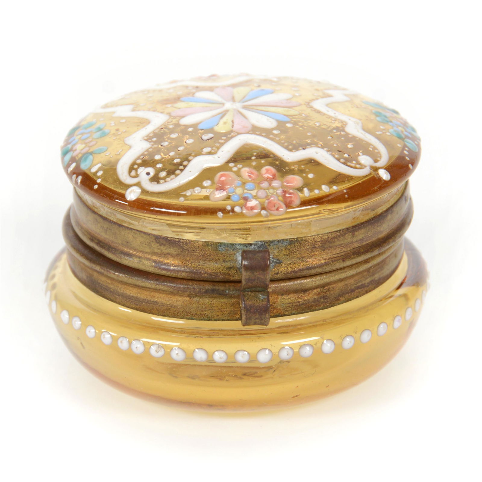 Pillbox, Amber Art Glass Attributed To Moser (1 of 2)