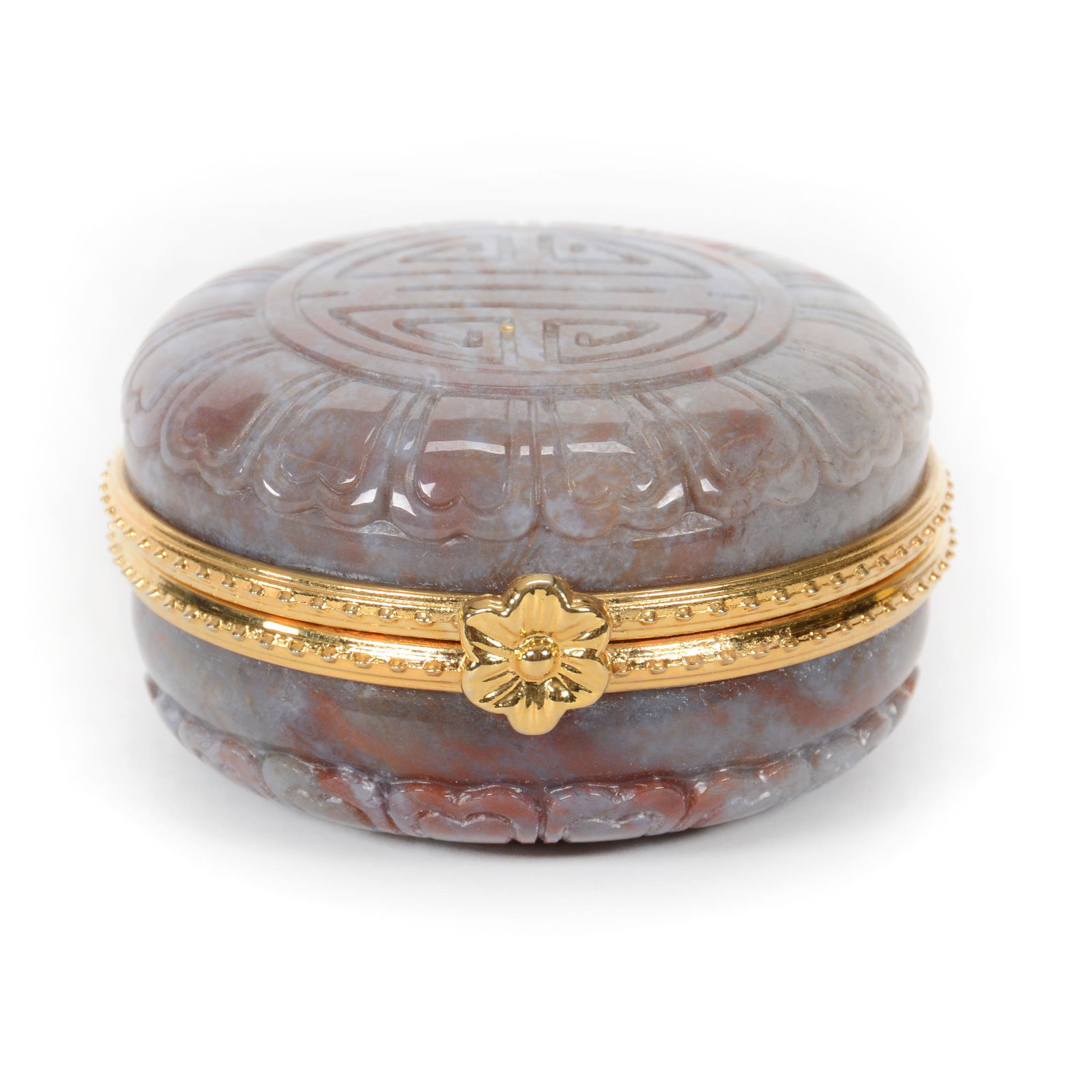 Pillbox, Modern Carved Stone, Oriental Design (1 of 3)