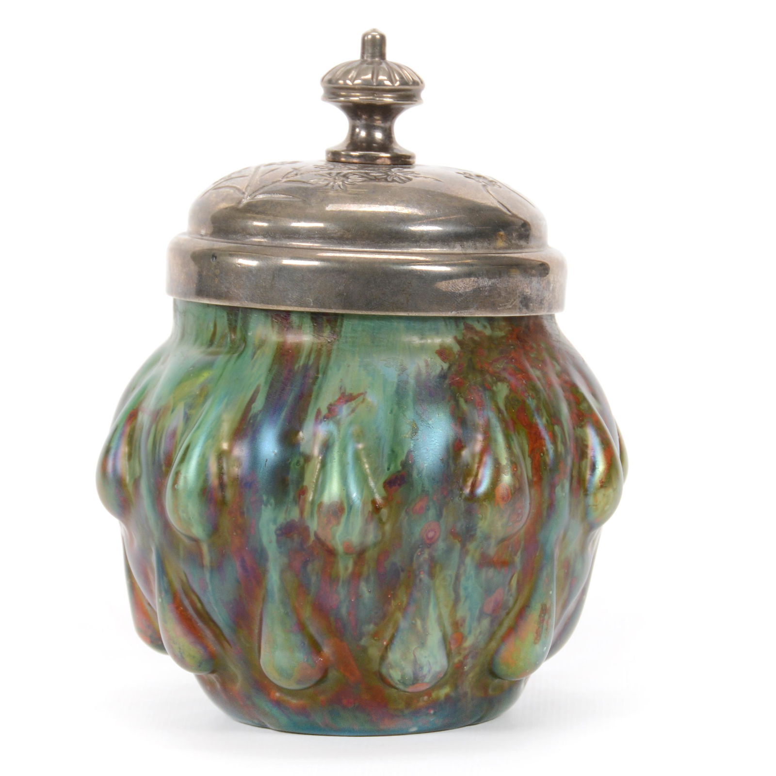 Covered Jar, Loetz Style Iridescent Art Glass (1 of 3)