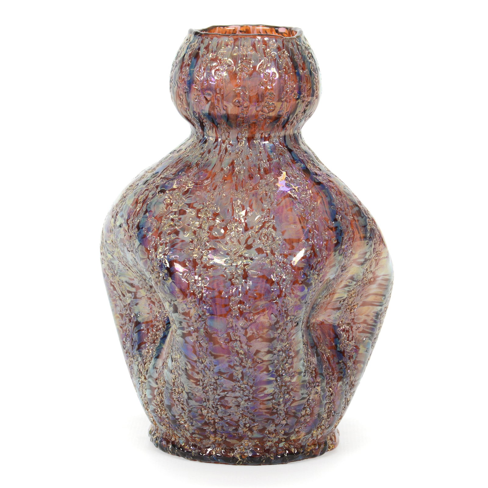 Vase, Unmarked Dugan Art Glass: Vase, Unmarked Dugan Art Glass, 6.5” x 4.5", Iridescent Amethyst Pompeian, John Lolley Estate. Mr. Lolley Regularly Marked Items In His Collection With A Museum Quality Pen - These Markings Can Be E