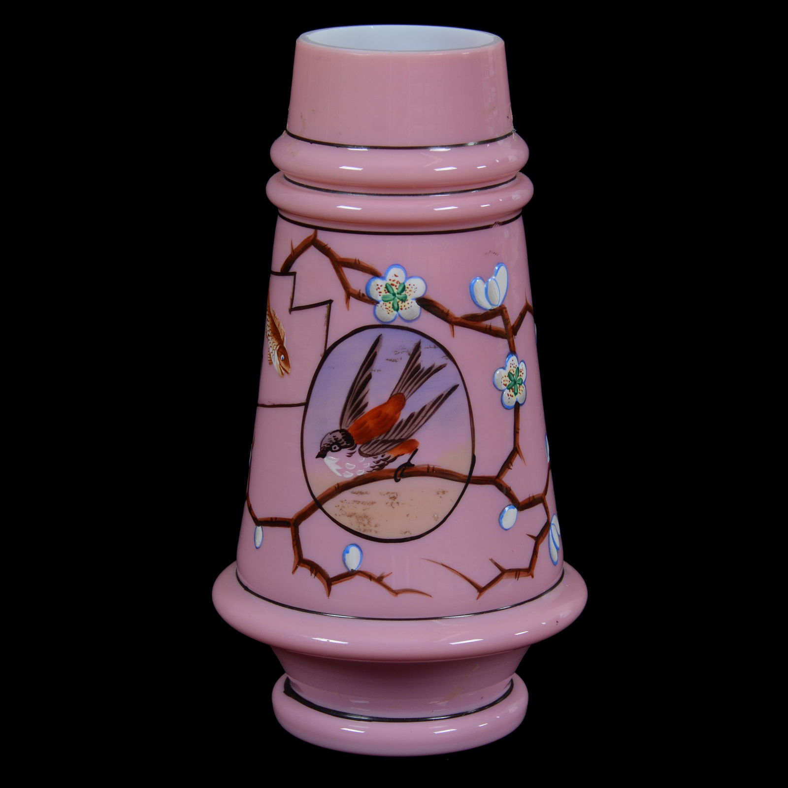 Tapered Ring Vase, Pink Opaline With Decor (1 of 3)
