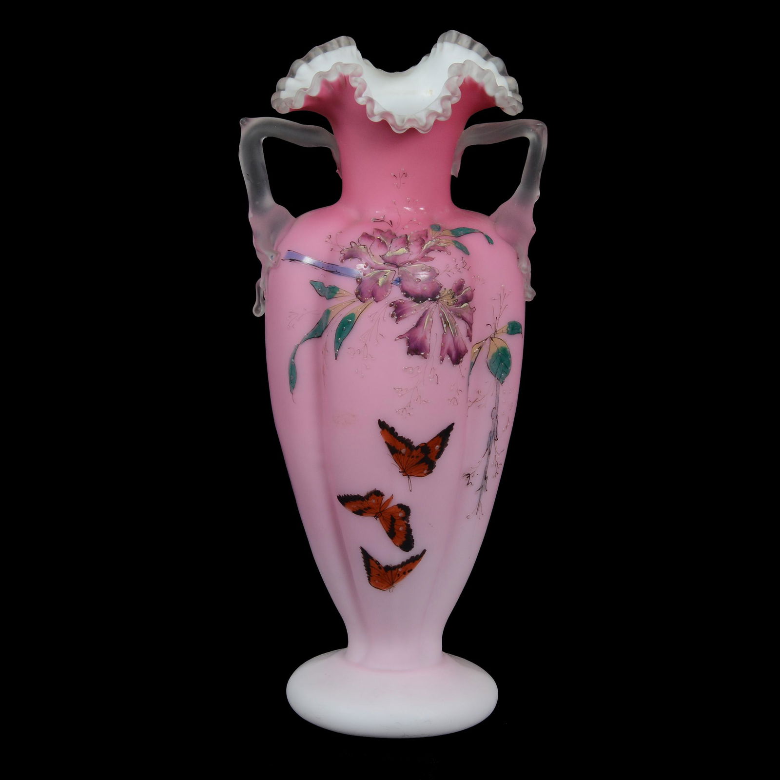 Vase, Pink Satin Art Glass, Decorated (1 of 3)
