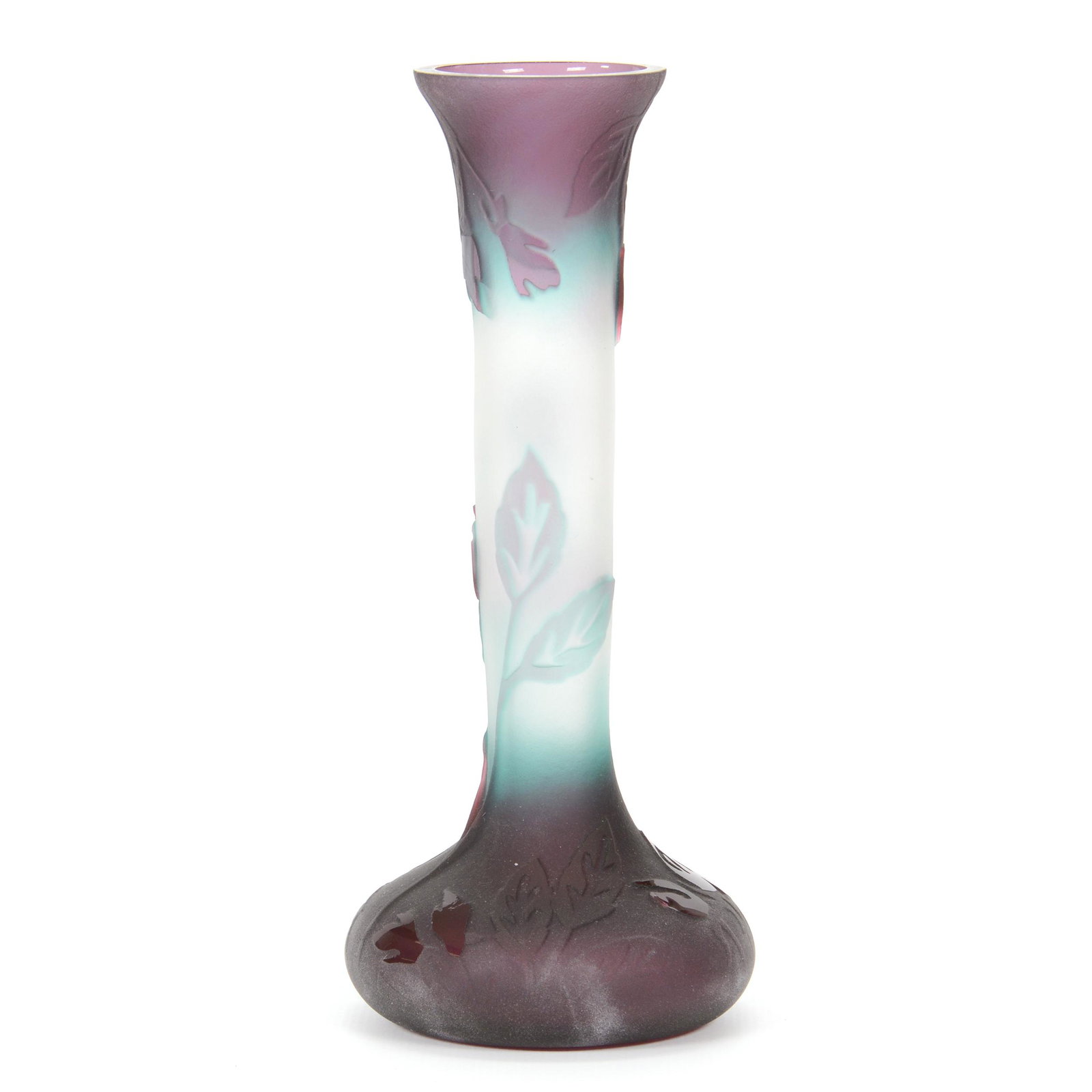 Vase, Contemporary Art Glass Signed Kelsey/Pilgrim: Vase, Contemporary Art Glass Signed Kelsey/Pilgrim, 7” x 3", Frosted Amethyst, Blue And White With Carved Floral Design, Dated 1993, John Lolley Estate. Mr. Lolley Regularly Marked Items In His Coll