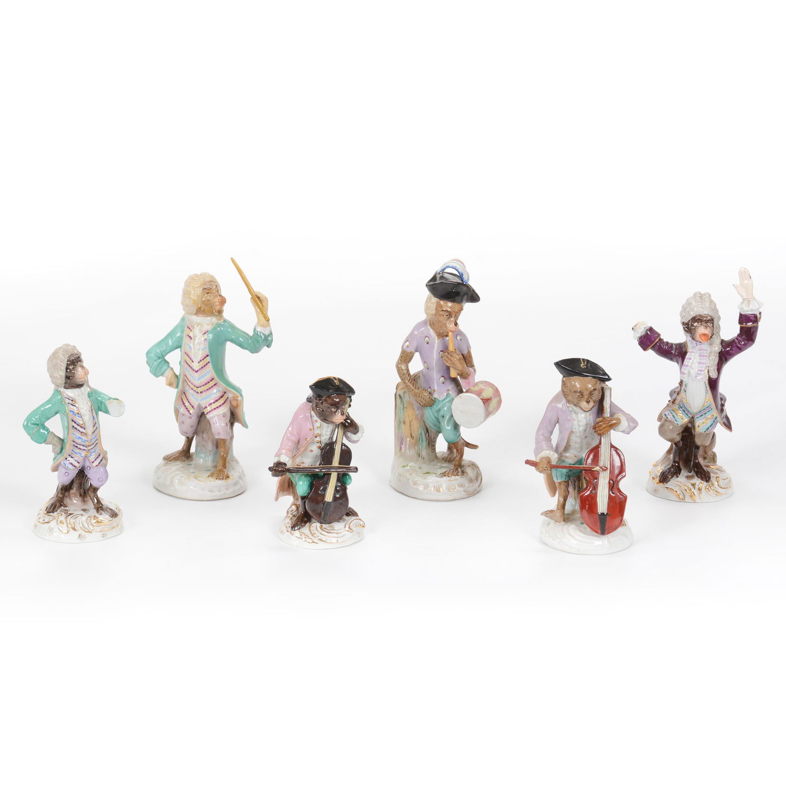 (6) Meissen Style Monkey Band Figurines (1 of 6)