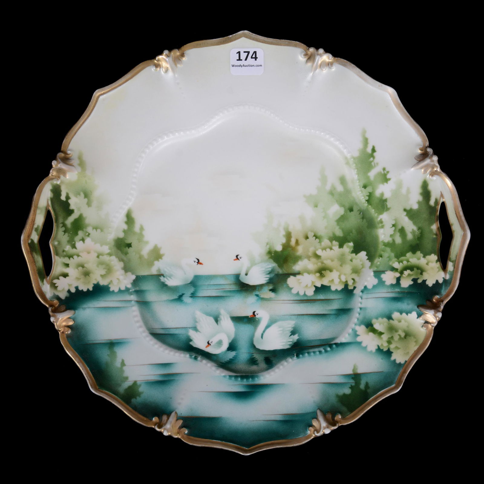 Cake Plate Marked R. S. Prussia, Stylized Swan Decor (1 of 2)