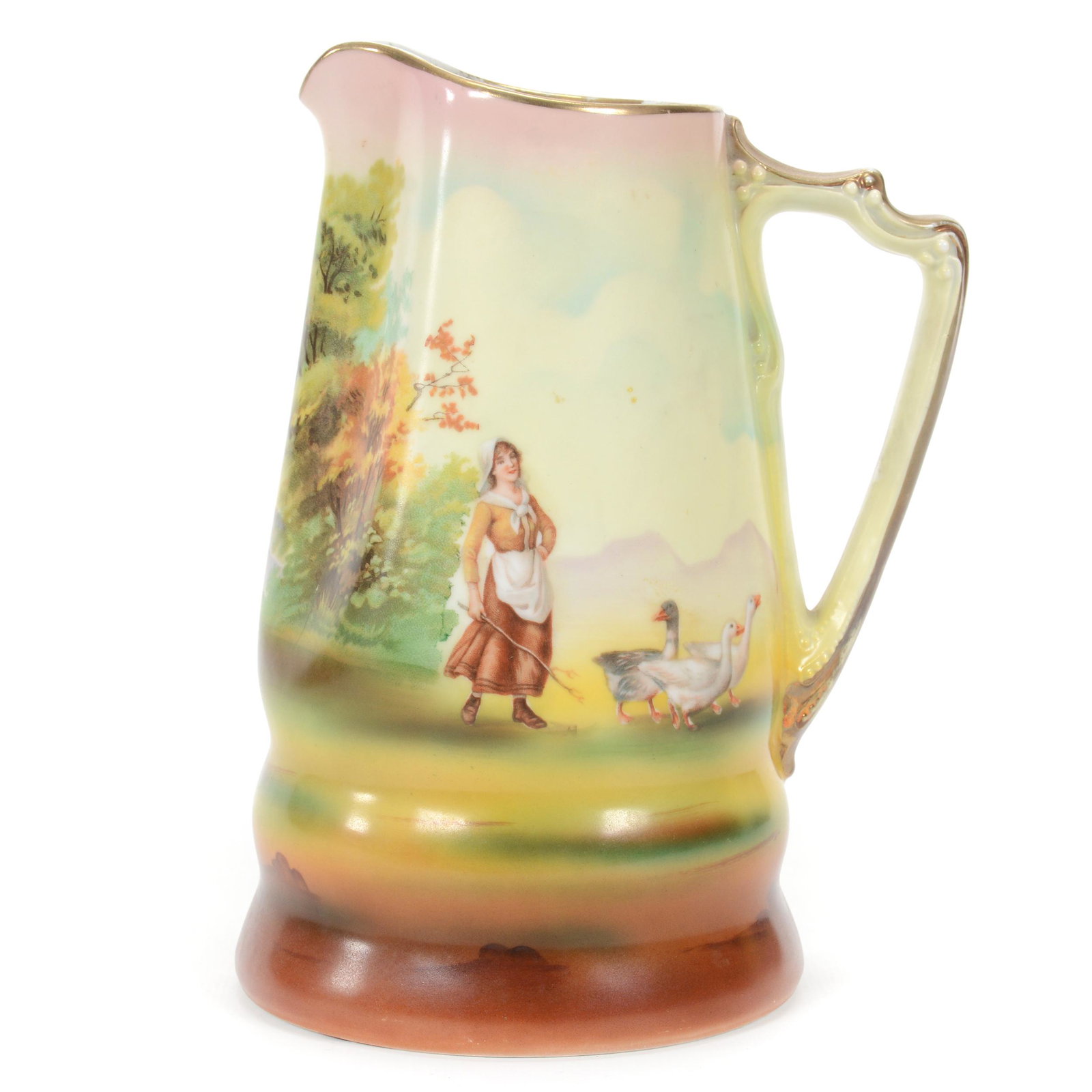 Water Pitcher, Royal Bayreuth (Blue Mark), Goose Girl: Water Pitcher, Royal Bayreuth (Blue Mark), Goose Girl, 7.5", Goose Girl Scenic Decor, Private Collection.
