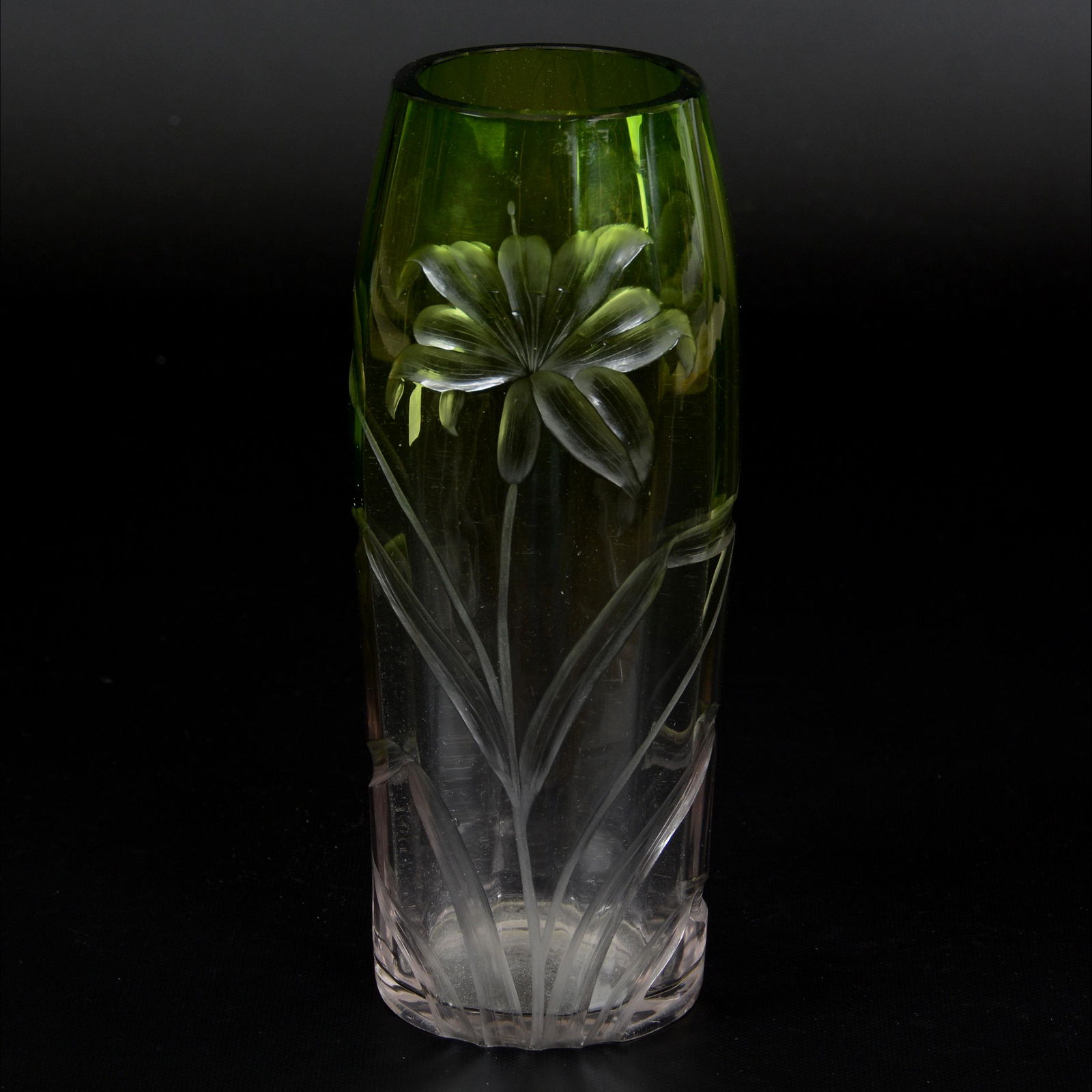 Vase, Moser Art Glass, Green Shading To Clear (1 of 3)