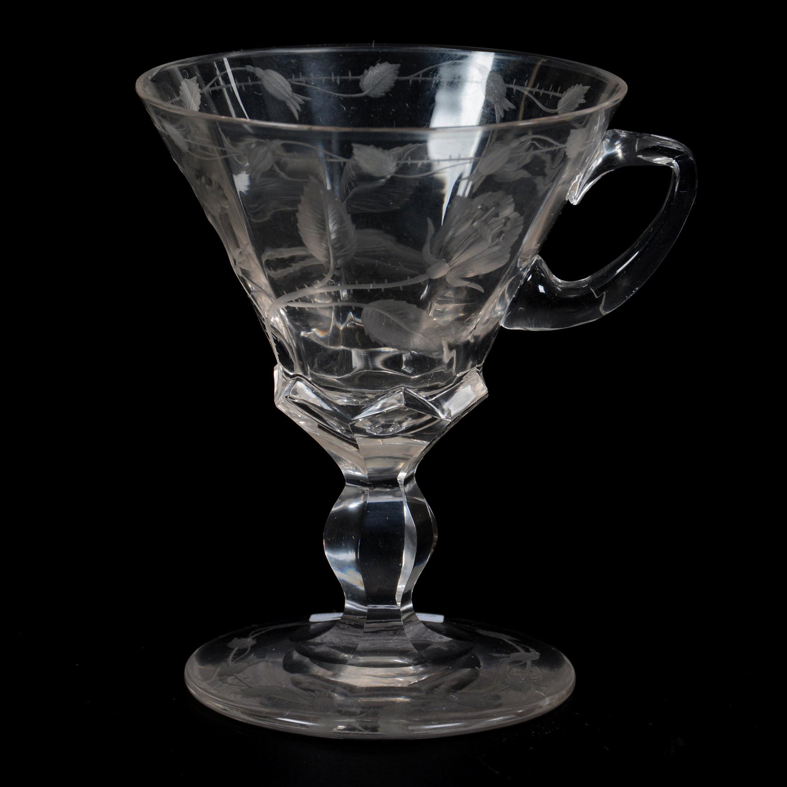 Pedestal Cup, Unmarked Moser Art Glass: Pedestal Cup, Unmarked Moser Art Glass, 4", Clear Engraved Crystal With Poppy Decor, Partial Collection Of Gary Baldwin, Author Of Moser Artistic Glass.