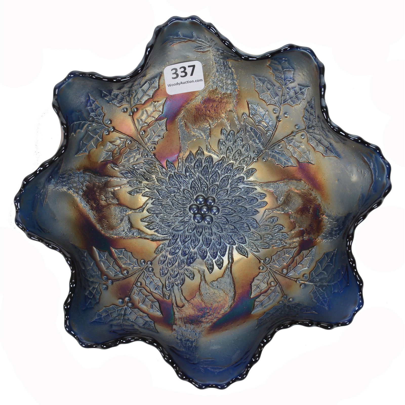 Carnival Glass Bowl, Stag And Holly By Fenton (1 of 2)