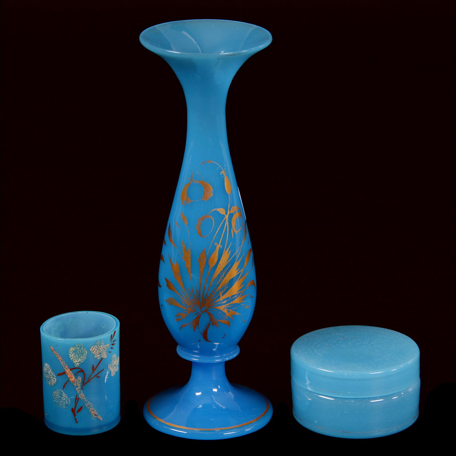 (3) Blue Opaline Art Glass Items (1 of 3)