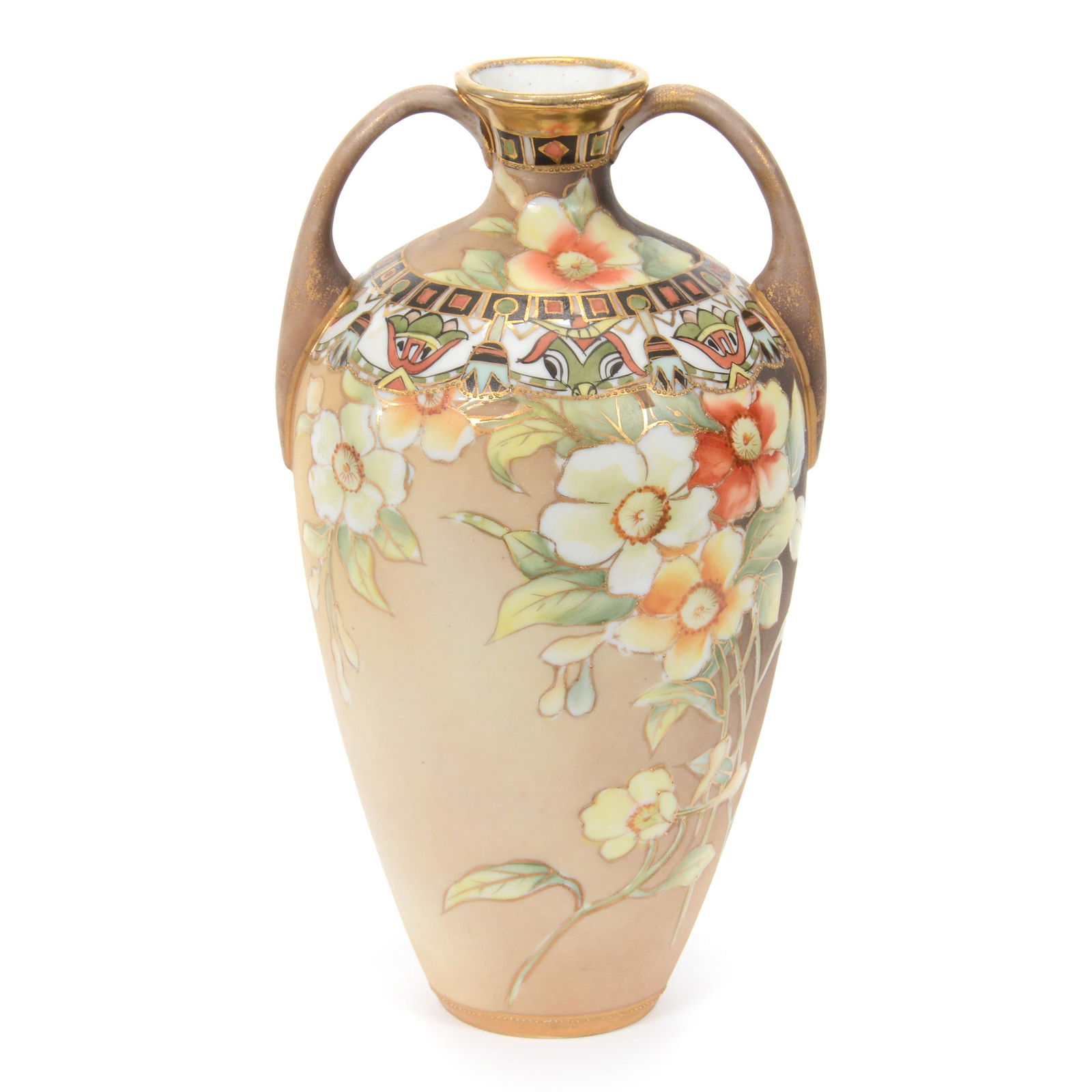 Vase Marked Nippon, Brown With Floral Decor (1 of 4)