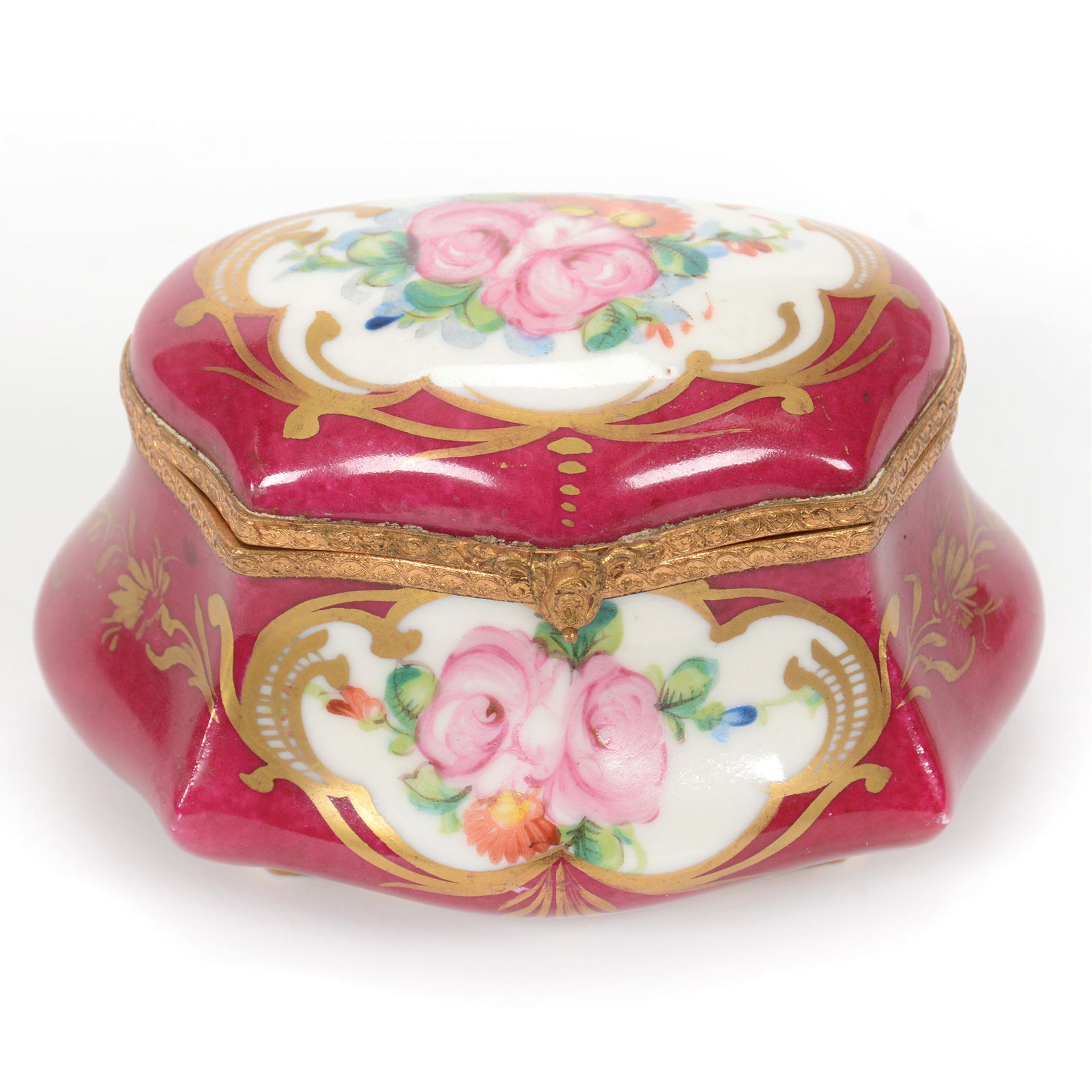 Hinged Trinket Box, Sevres Style Porcelain (1 of 4)