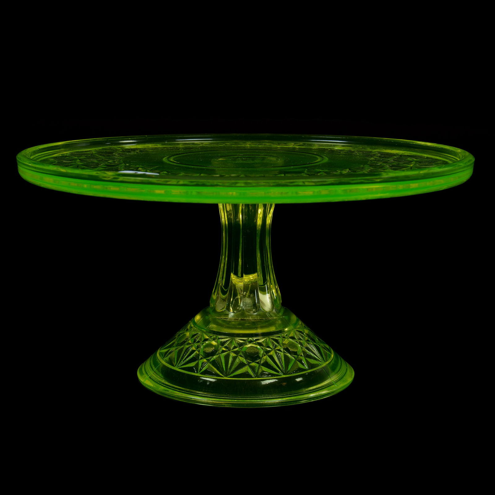 Cake Stand, Vaseline Early American Pattern Glass (1 of 2)
