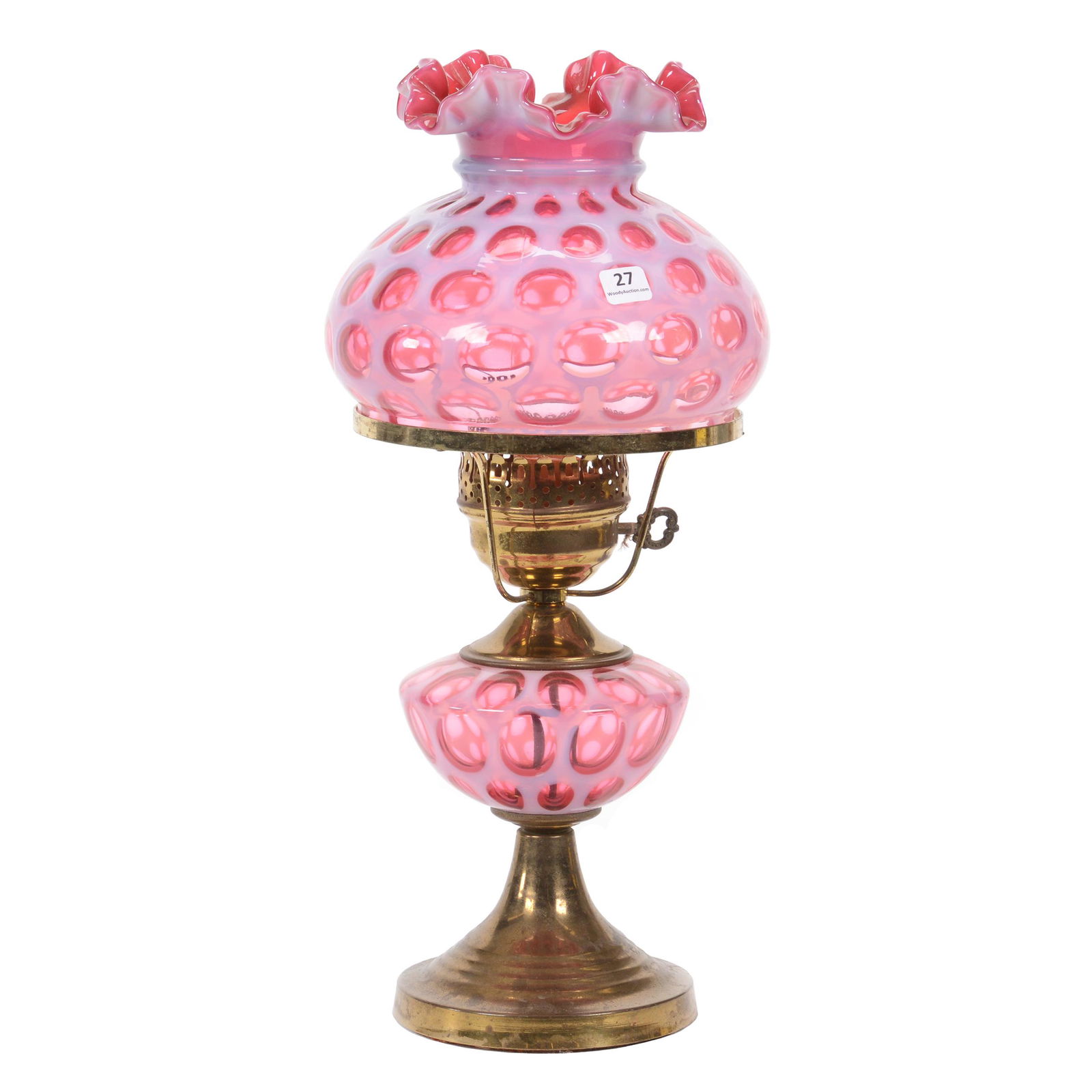 Table Lamp, Cranberry Opalescent Coinspot (1 of 3)
