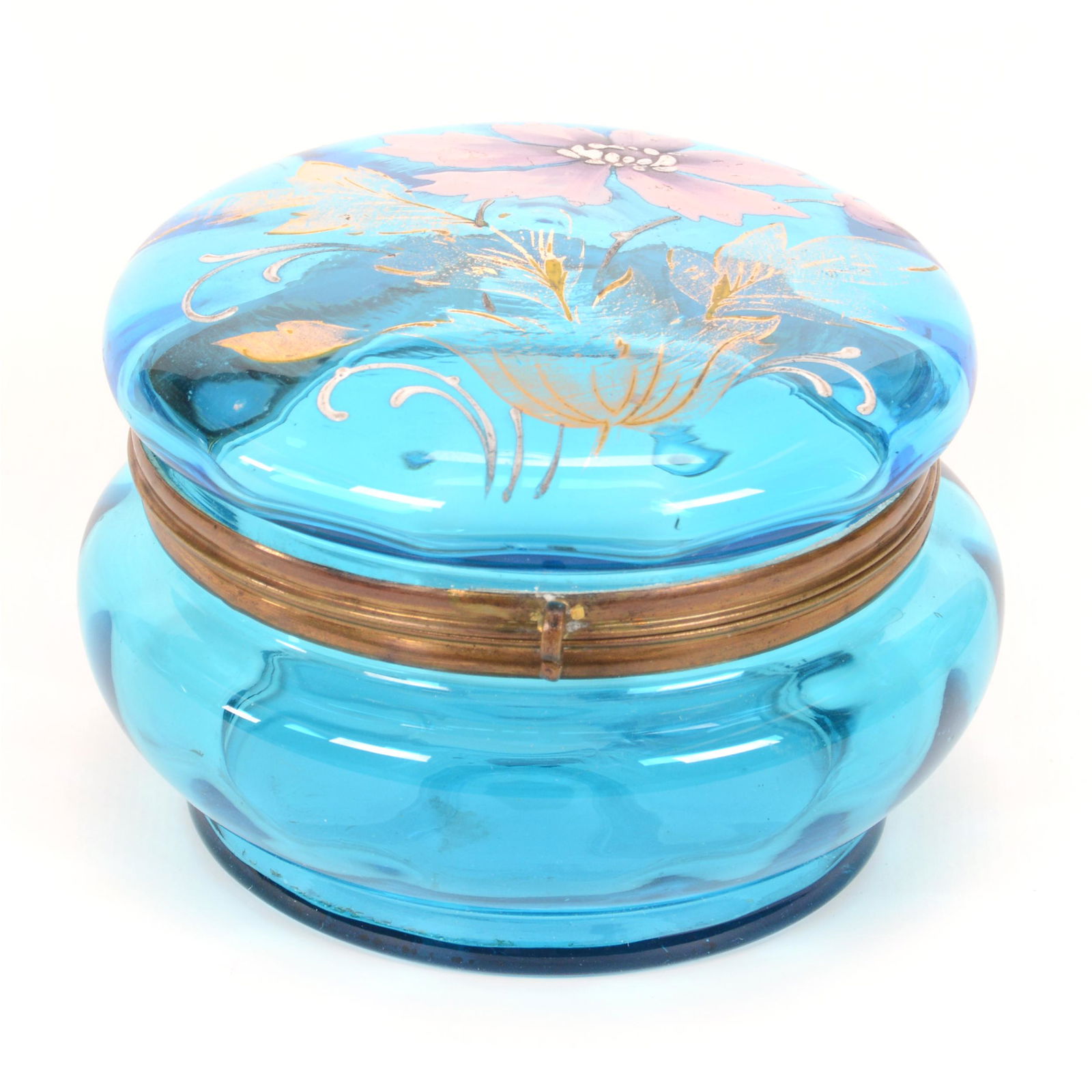 Jewel Box, Blue Art Glass, Decorated (1 of 3)