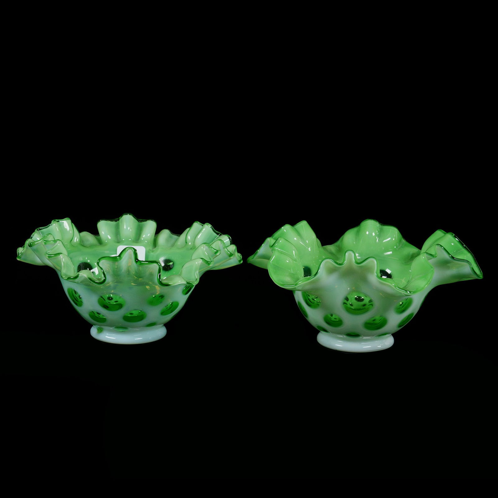 Pair Bowls, Green Opalescent Coin Dot (1 of 3)