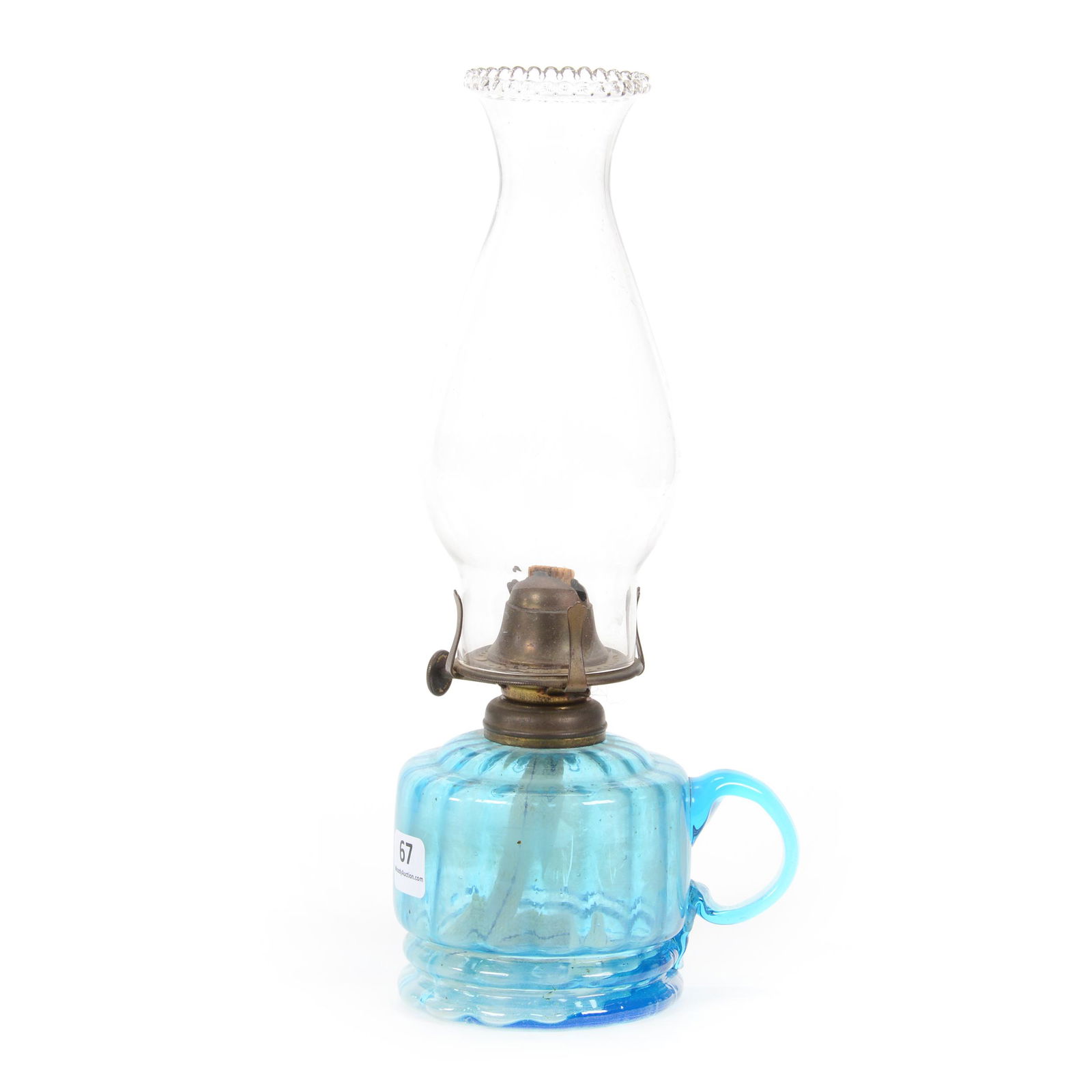 Kerosene Finger Lamp, Blue Optic Rib Art Glass (1 of 2)