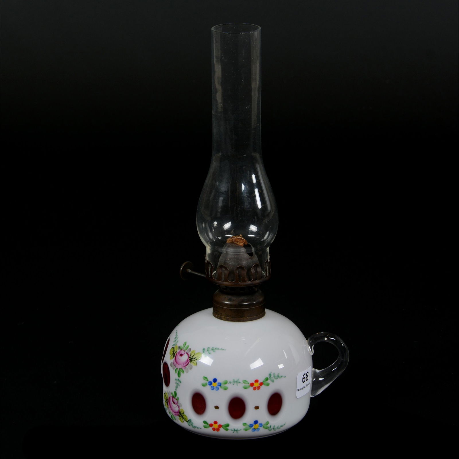 Kerosene Finger Lamp, Cranberry With White Overlay (1 of 3)