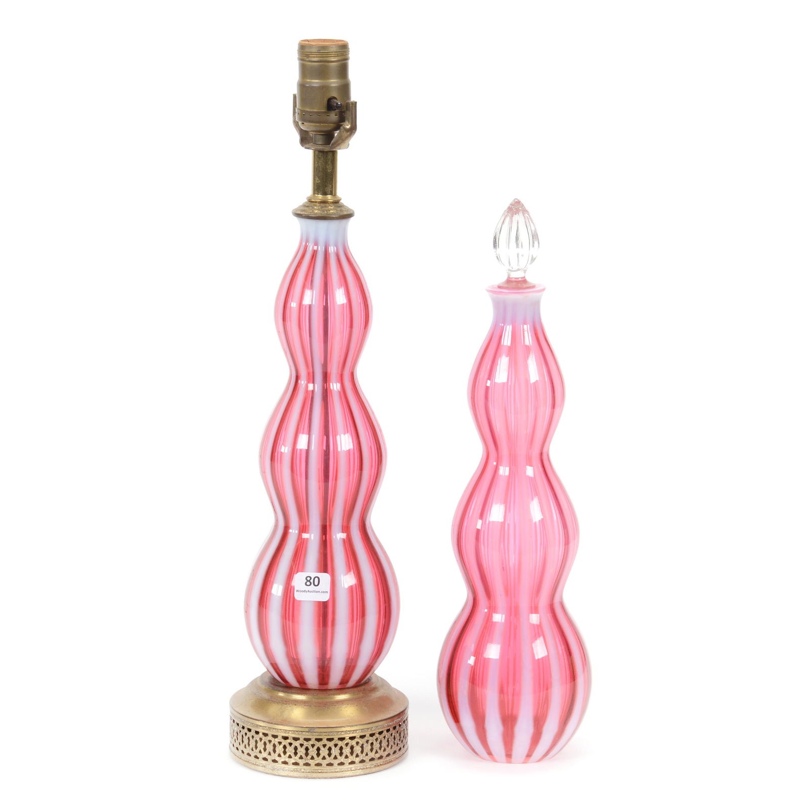 Cranberry Opalescent Stripe Bottle & Lamp Base (1 of 2)