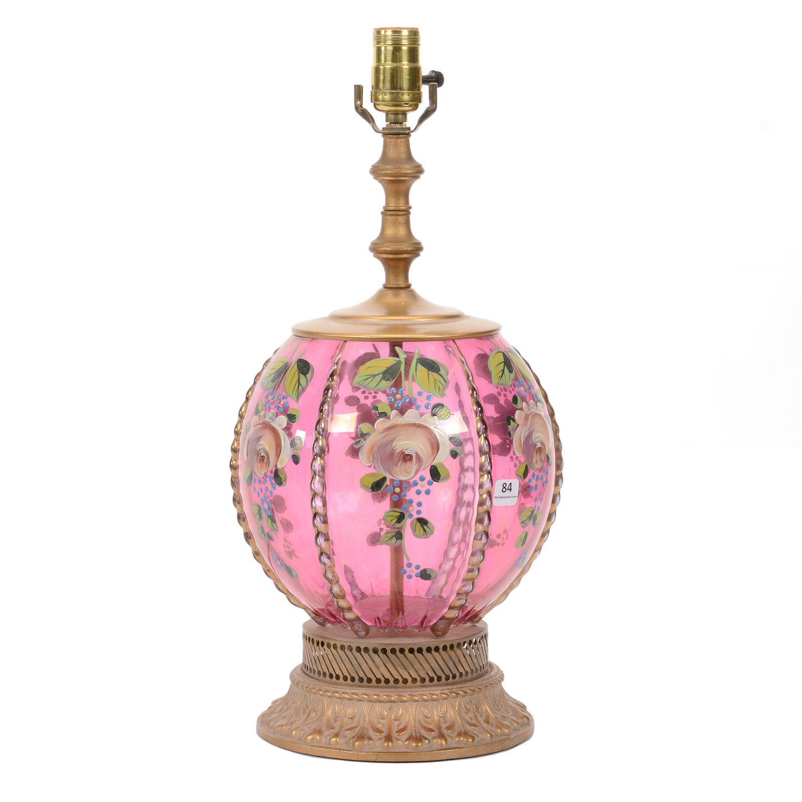 Table Lamp Base, Ridged Cranberry Art Glass Center (1 of 2)