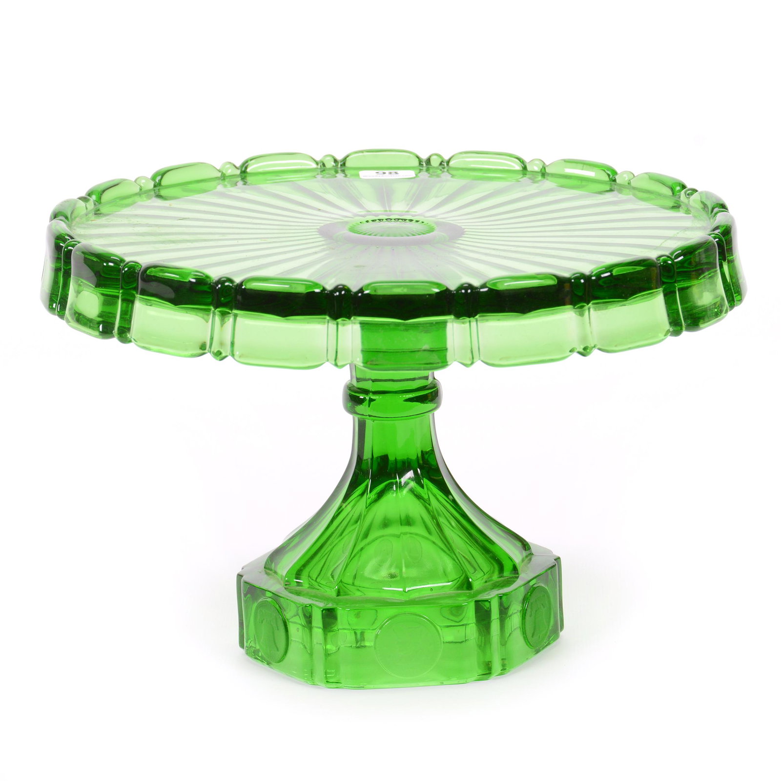 Cake Stand, Modern Solid Green Coin Glass: Cake Stand, Modern Solid Green Coin Glass, 7" x 10.5", Private Collection