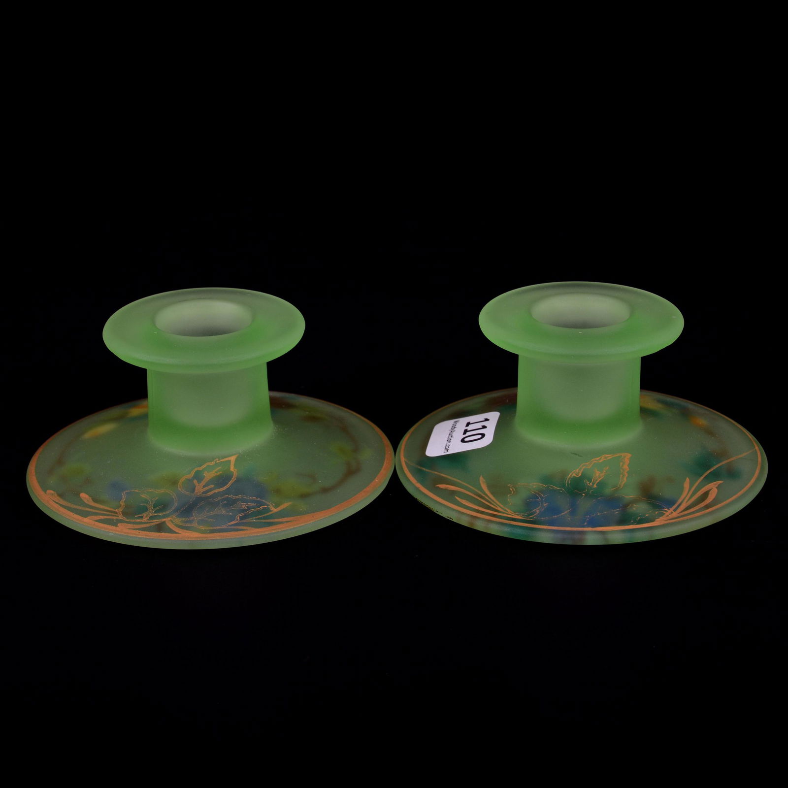 Pair Candlesticks By Tiffin, Green Satin (1 of 2)
