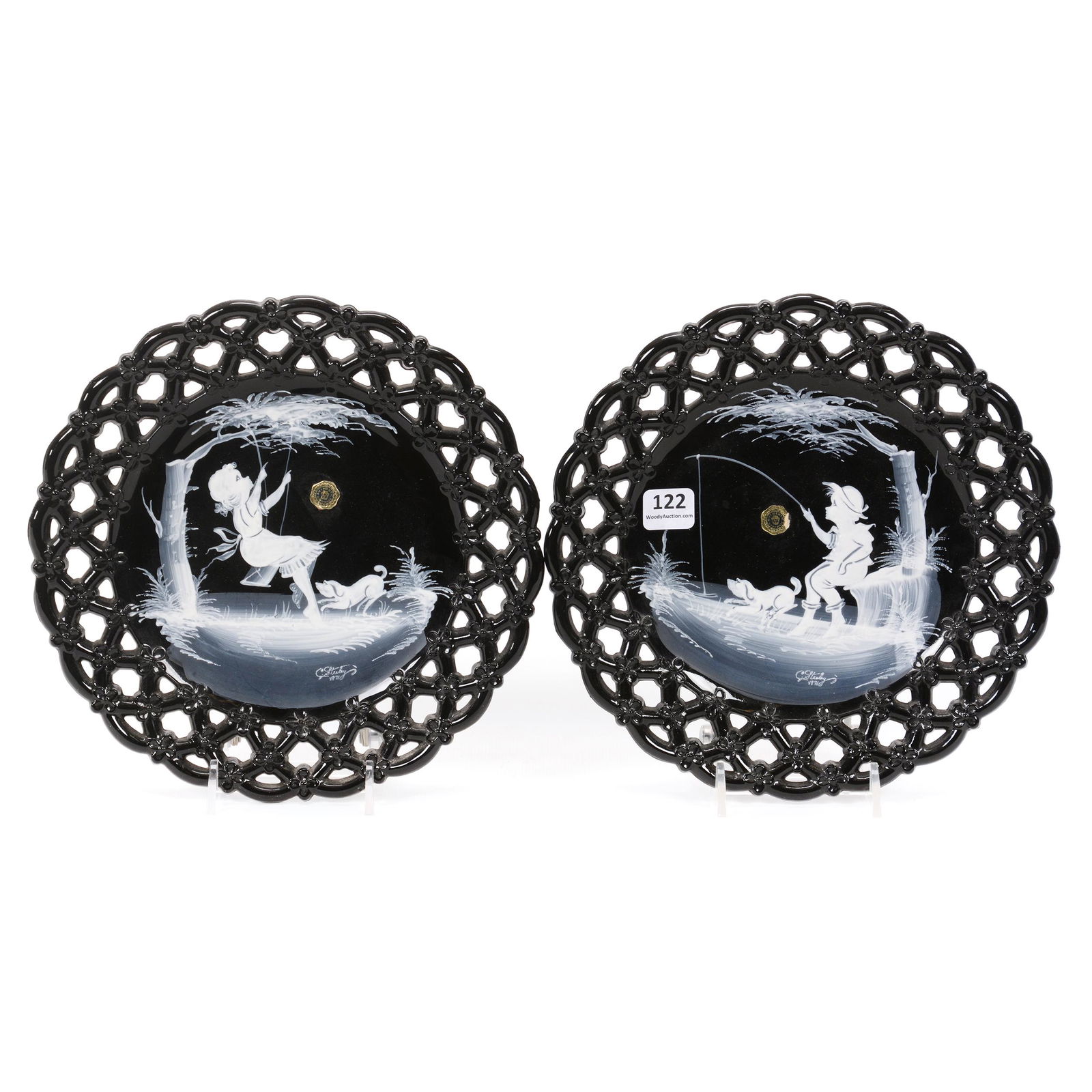 (2) Plates, Black Amethyst Glass Marked Westmoreland (1 of 4)