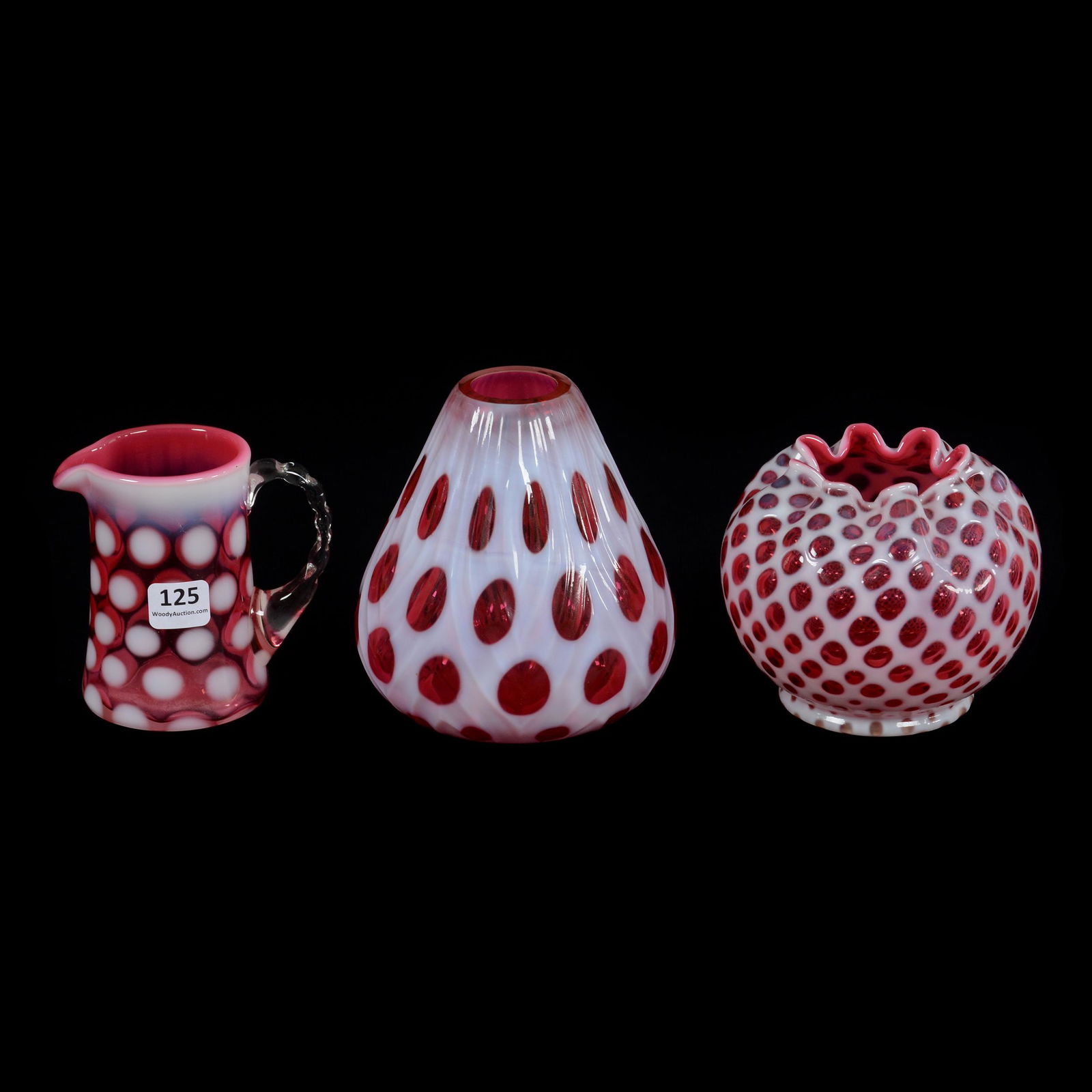 (3) Cranberry Opalescent Art Glass Items (1 of 3)