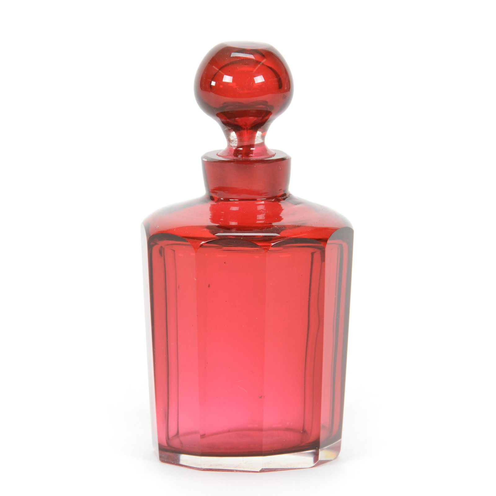 Perfume Bottle, Cased Cranberry Art Glass (1 of 4)