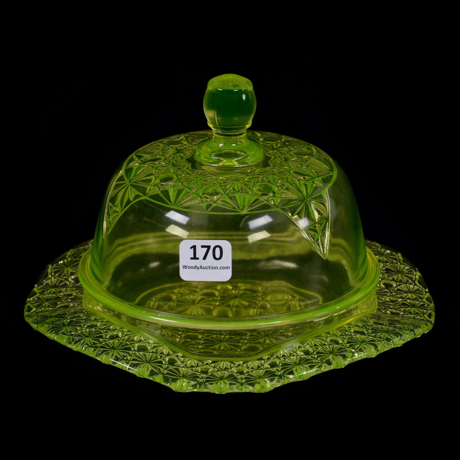 Butterdish, Vaseline Pattern Glass (1 of 3)