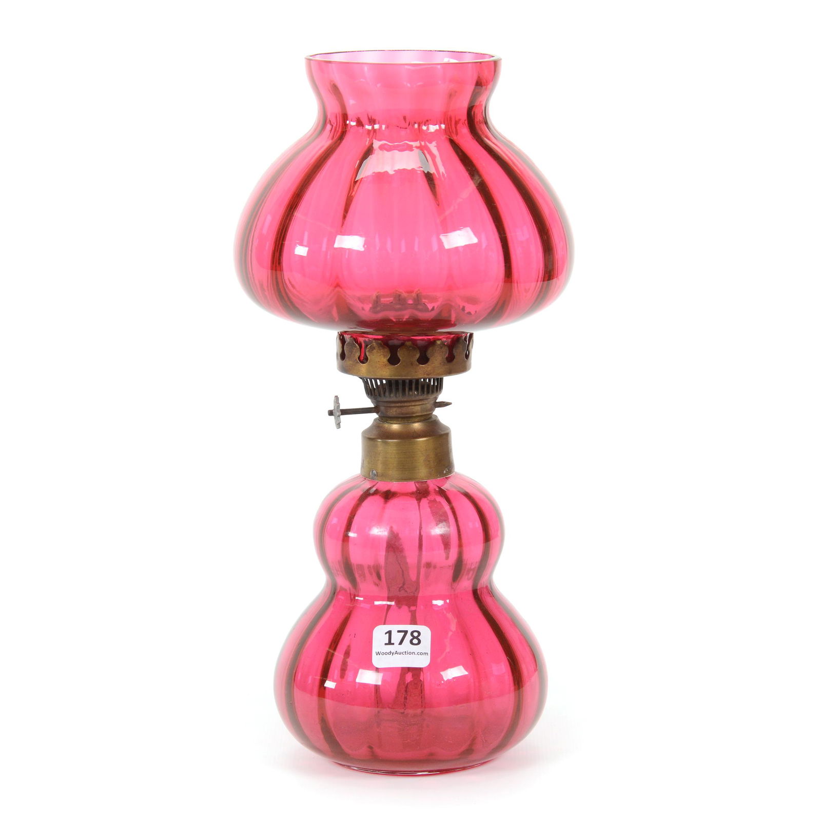 Miniature Lamp, Cranberry Art Glass, Optic Rib (1 of 4)