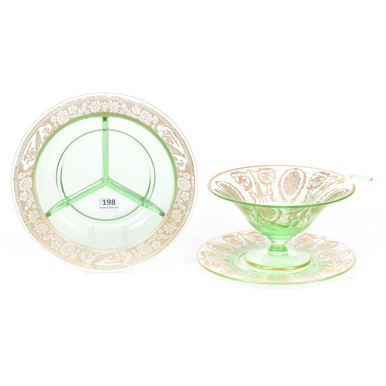 (4) Green Depression Era Glassware Items (1 of 3)