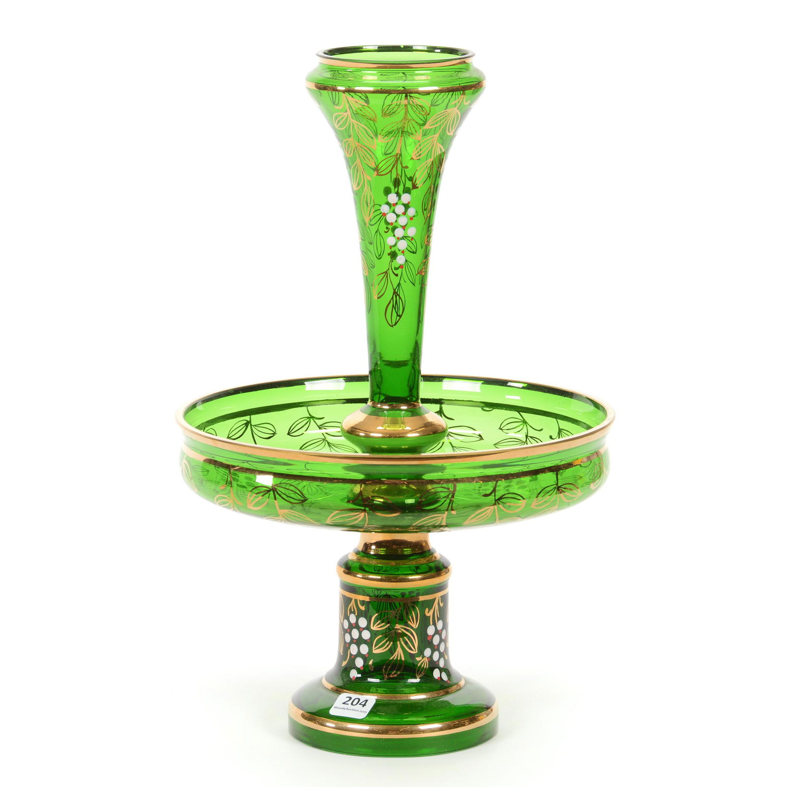 Epergne, Single Lily Emerald Green Art Glass (1 of 2)