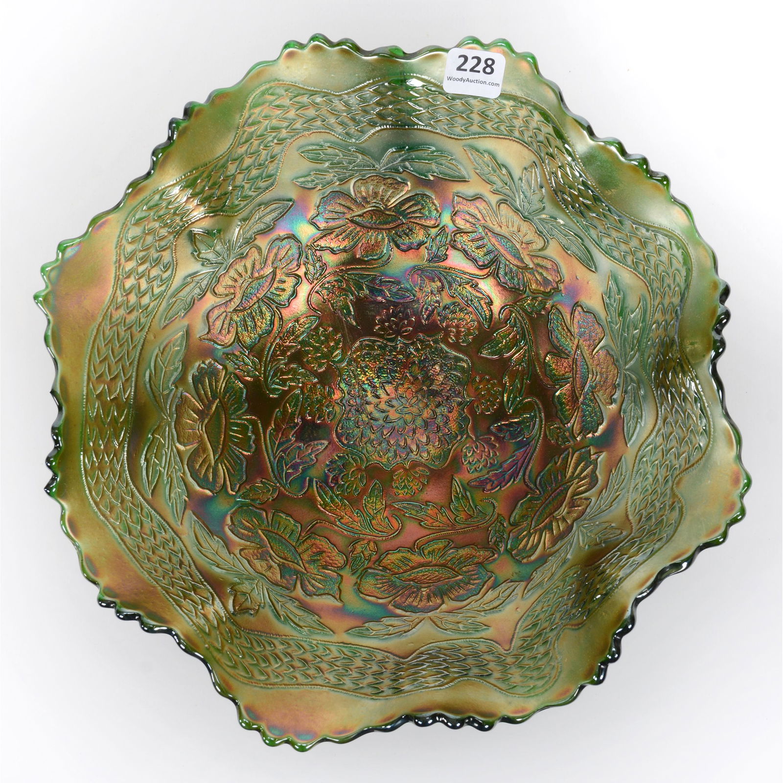 Bowl, Carnival Glass, Two Flowers By Fenton (1 of 2)