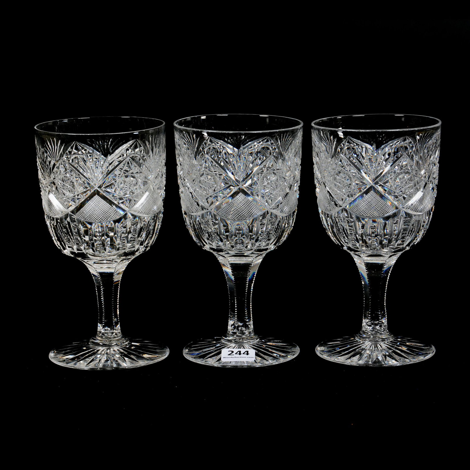 (3) Goblets, American Brilliant Cut Glass, Signed J. (1 of 3)